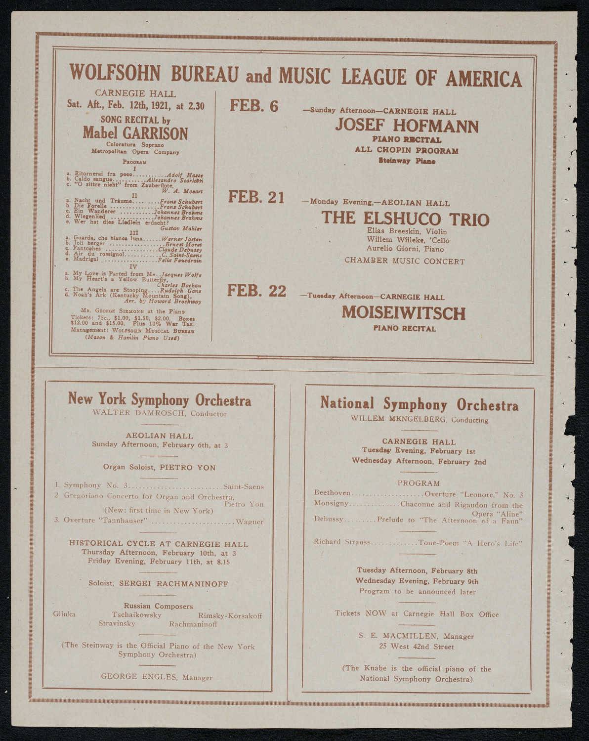 New York Philharmonic, January 30, 1921, program page 8