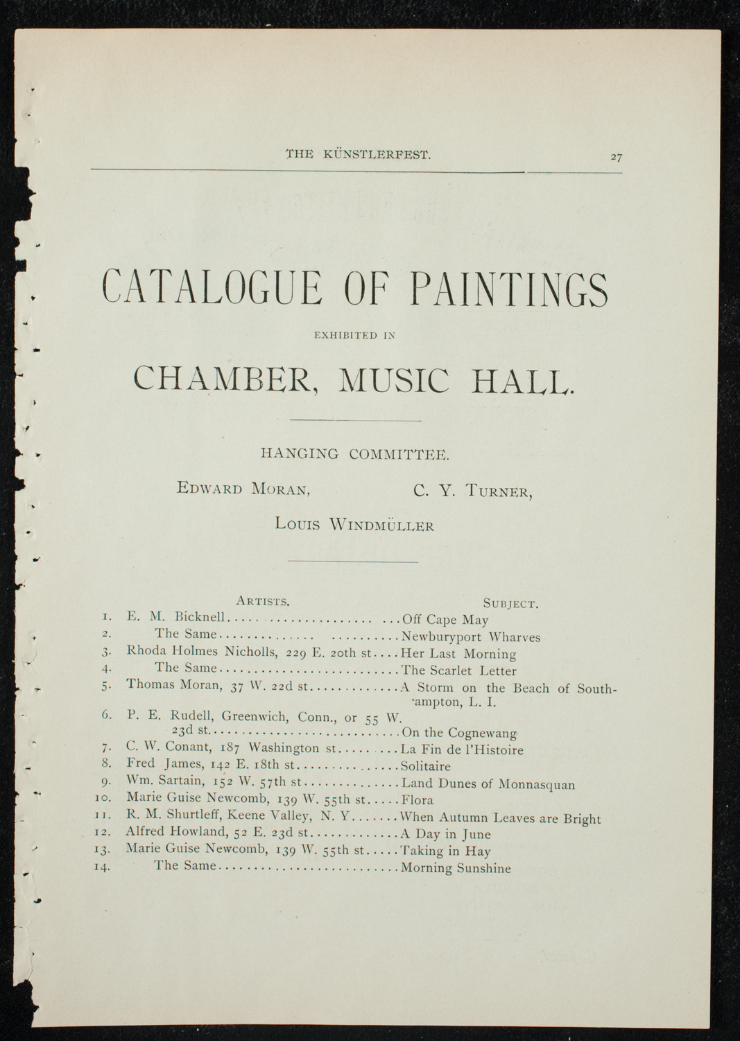 Künstlerfest, December 3, 1891, program page 29