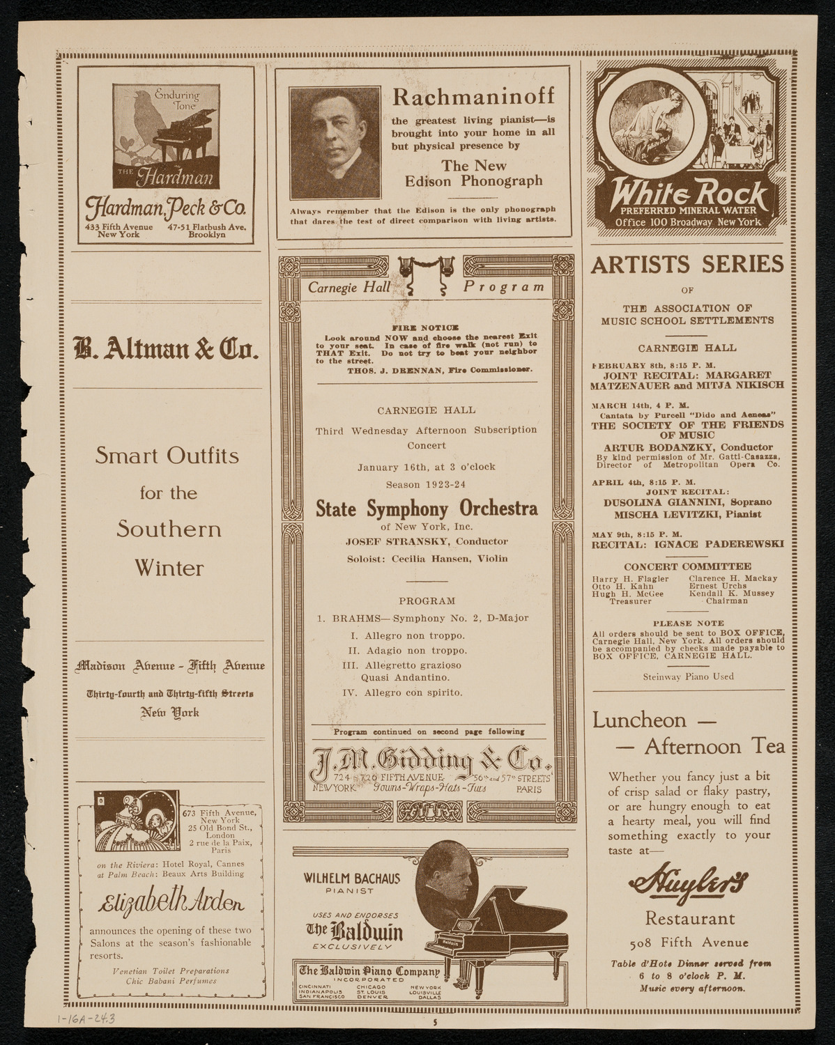State Symphony Orchestra of New York, January 16, 1924, program page 5