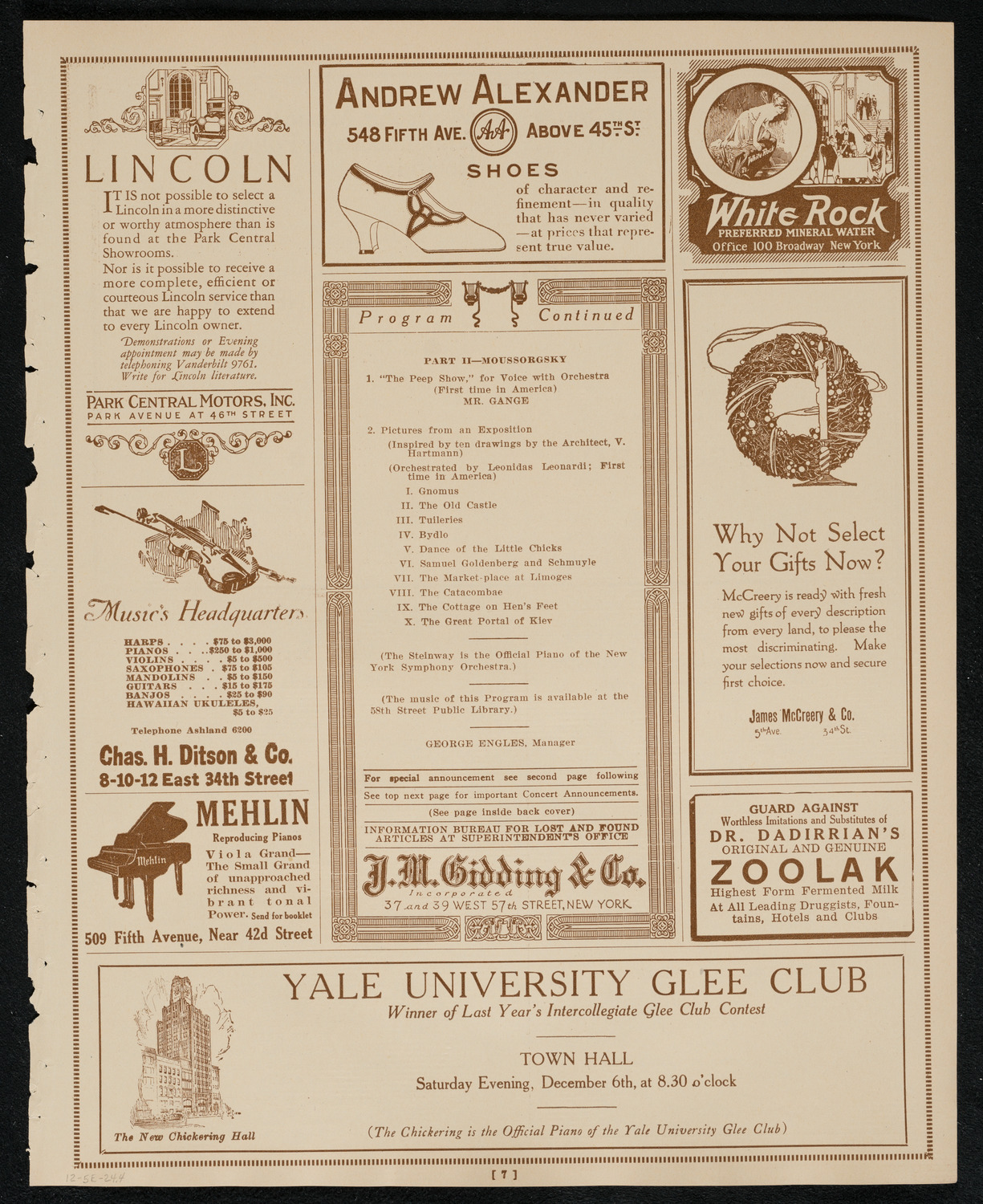 New York Symphony Orchestra, December 5, 1924, program page 7