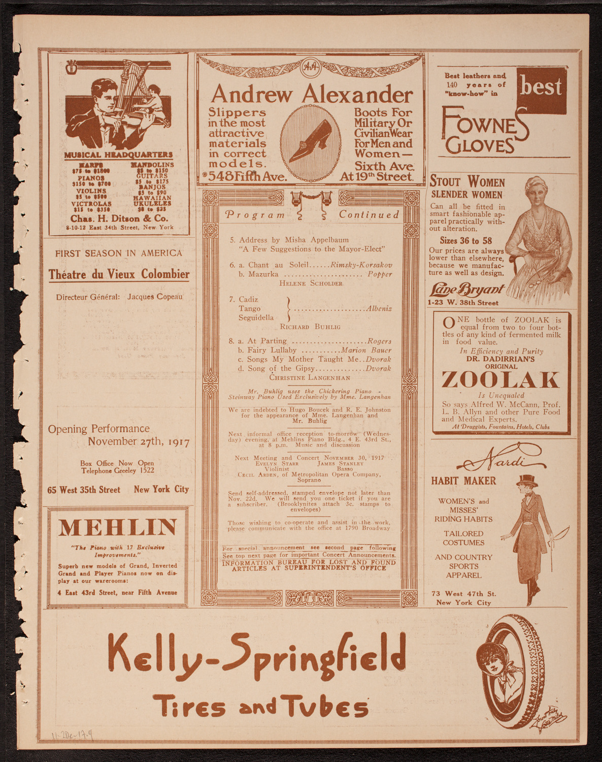 Meeting: The Humanitarian Cult, November 20, 1917, program page 7