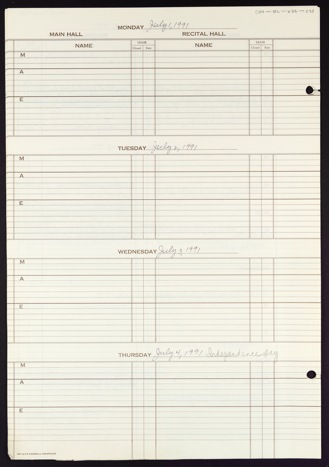 Carnegie Hall Booking Ledger, volume 36, page 90