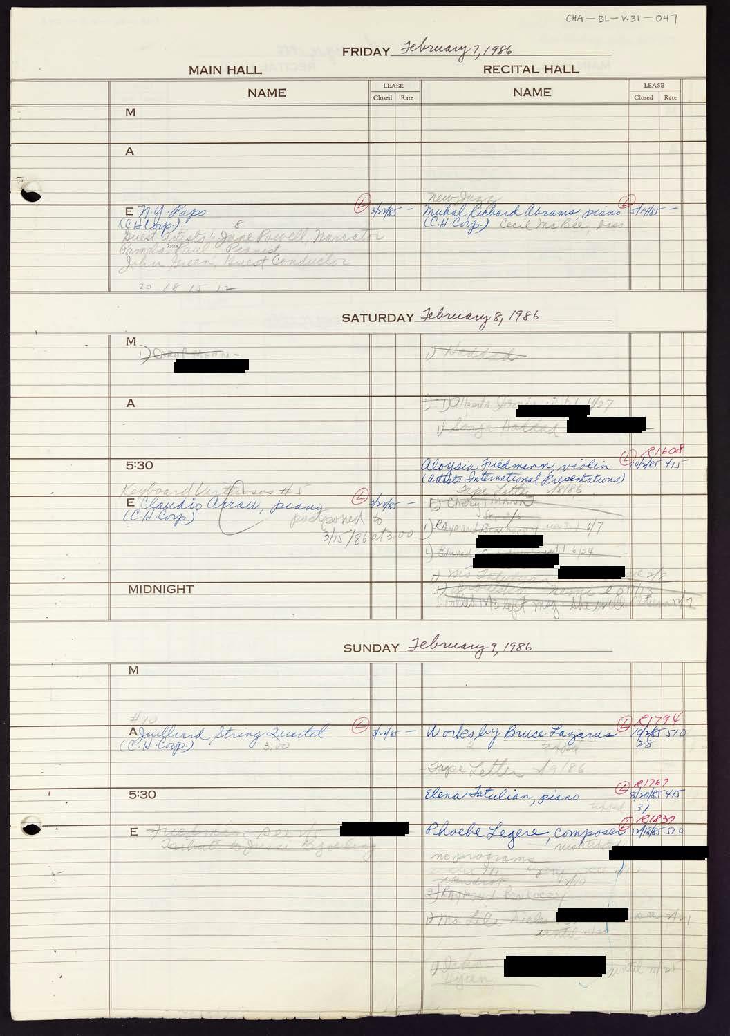 Carnegie Hall Booking Ledger, volume 31, page 47