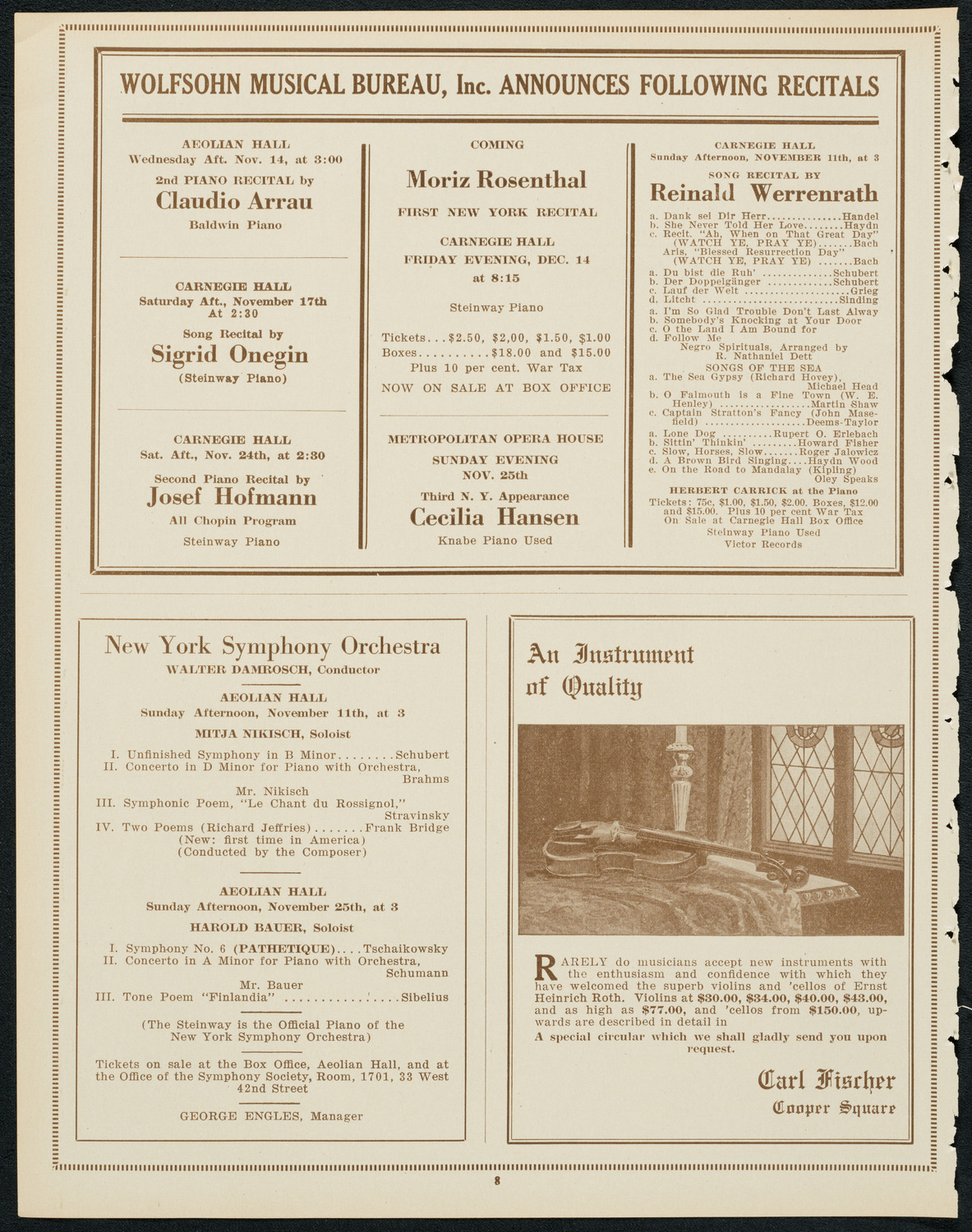 New York Philharmonic, November 10, 1923, program page 8