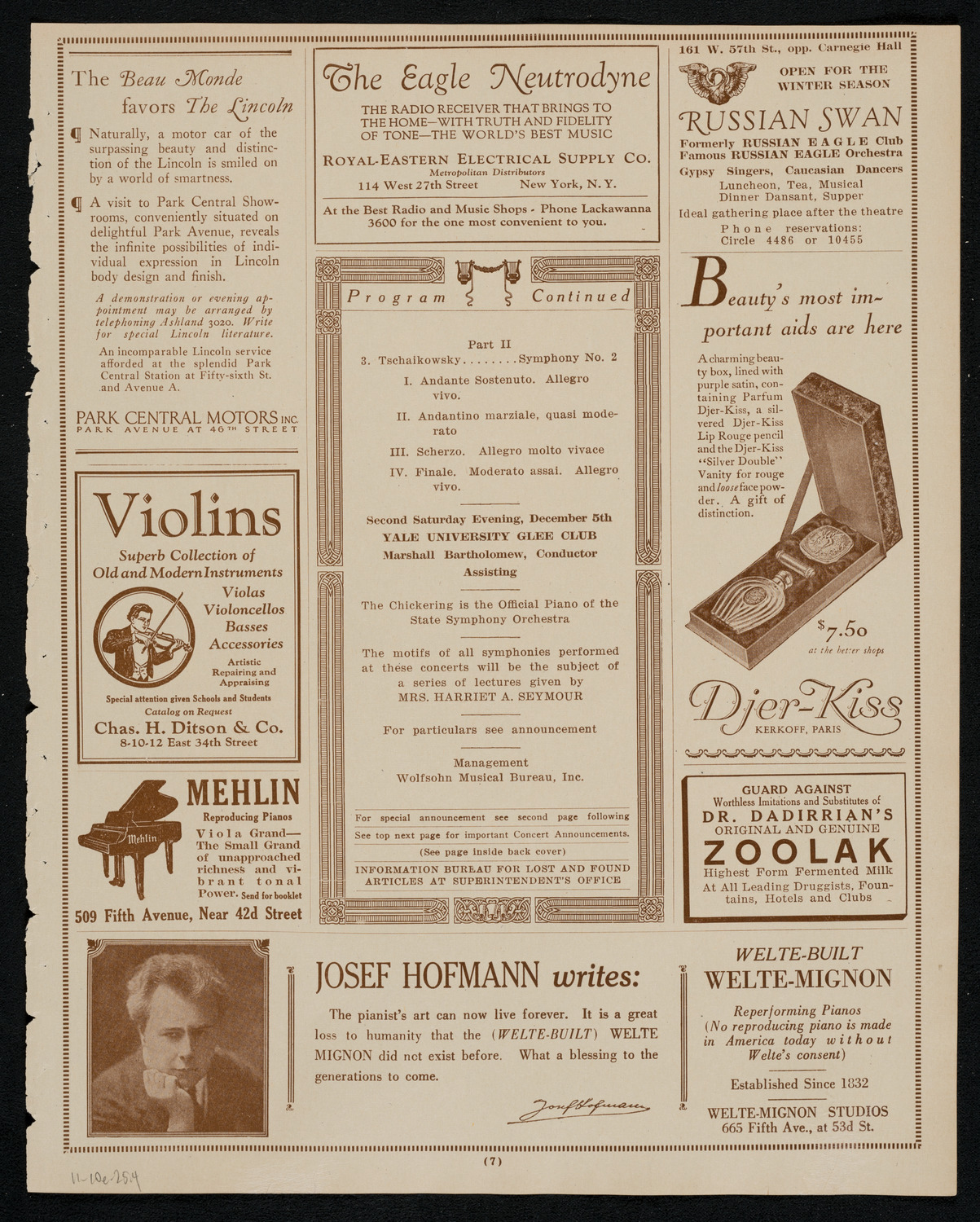 State Symphony Orchestra of New York, November 10, 1925, program page 7