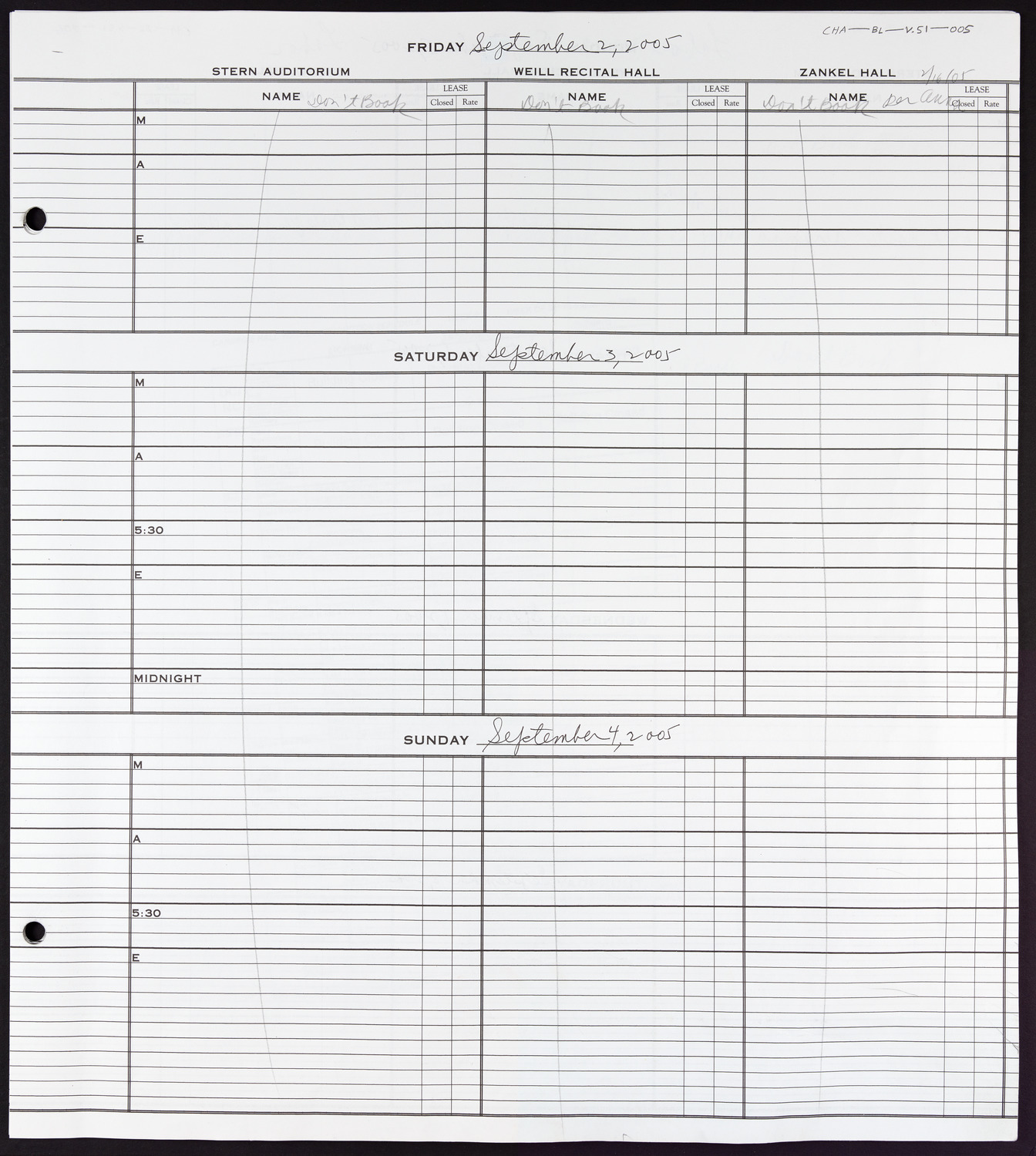 Carnegie Hall Booking Ledger, volume 51, page 5