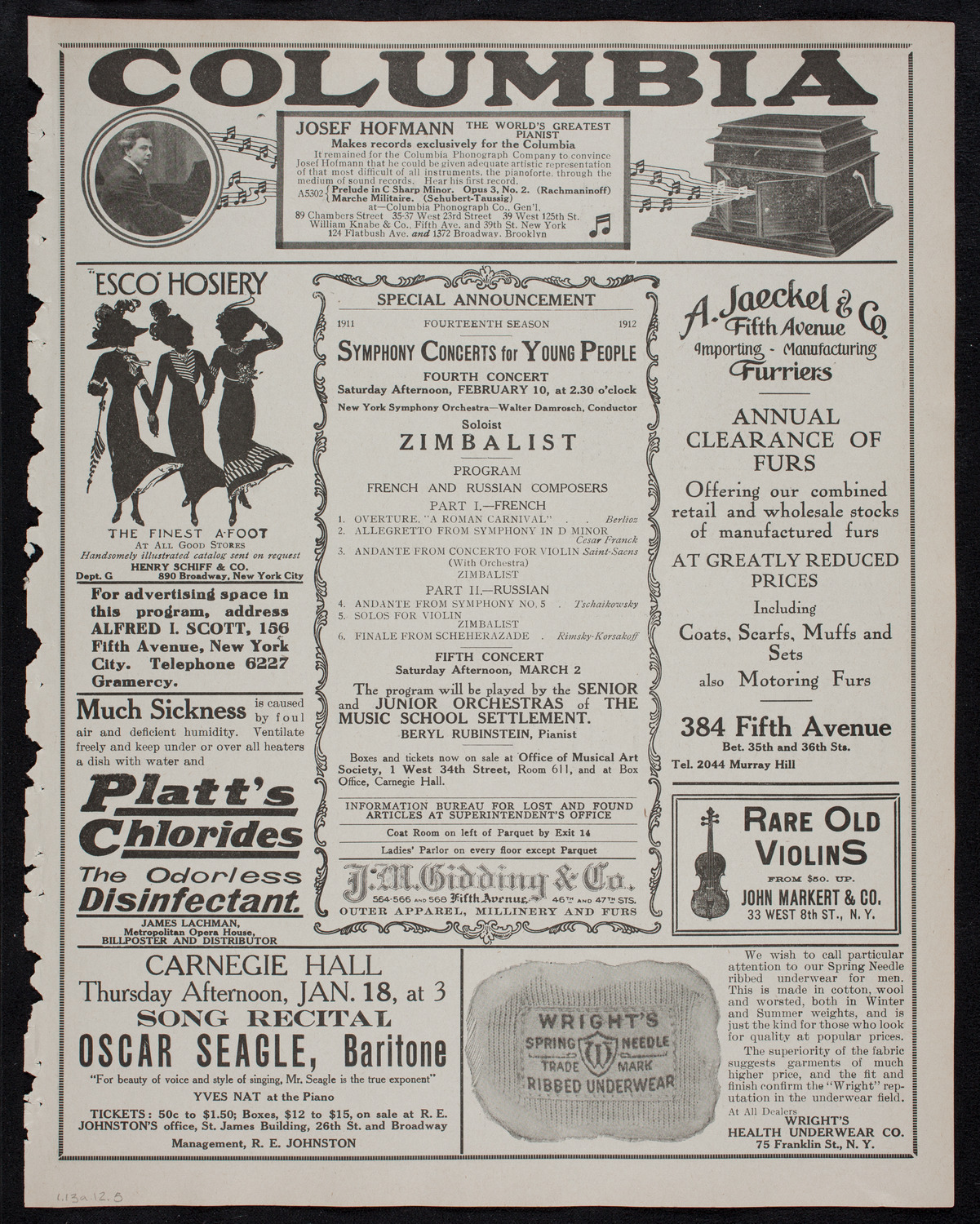 Boston Symphony Orchestra, January 13, 1912, program page 9