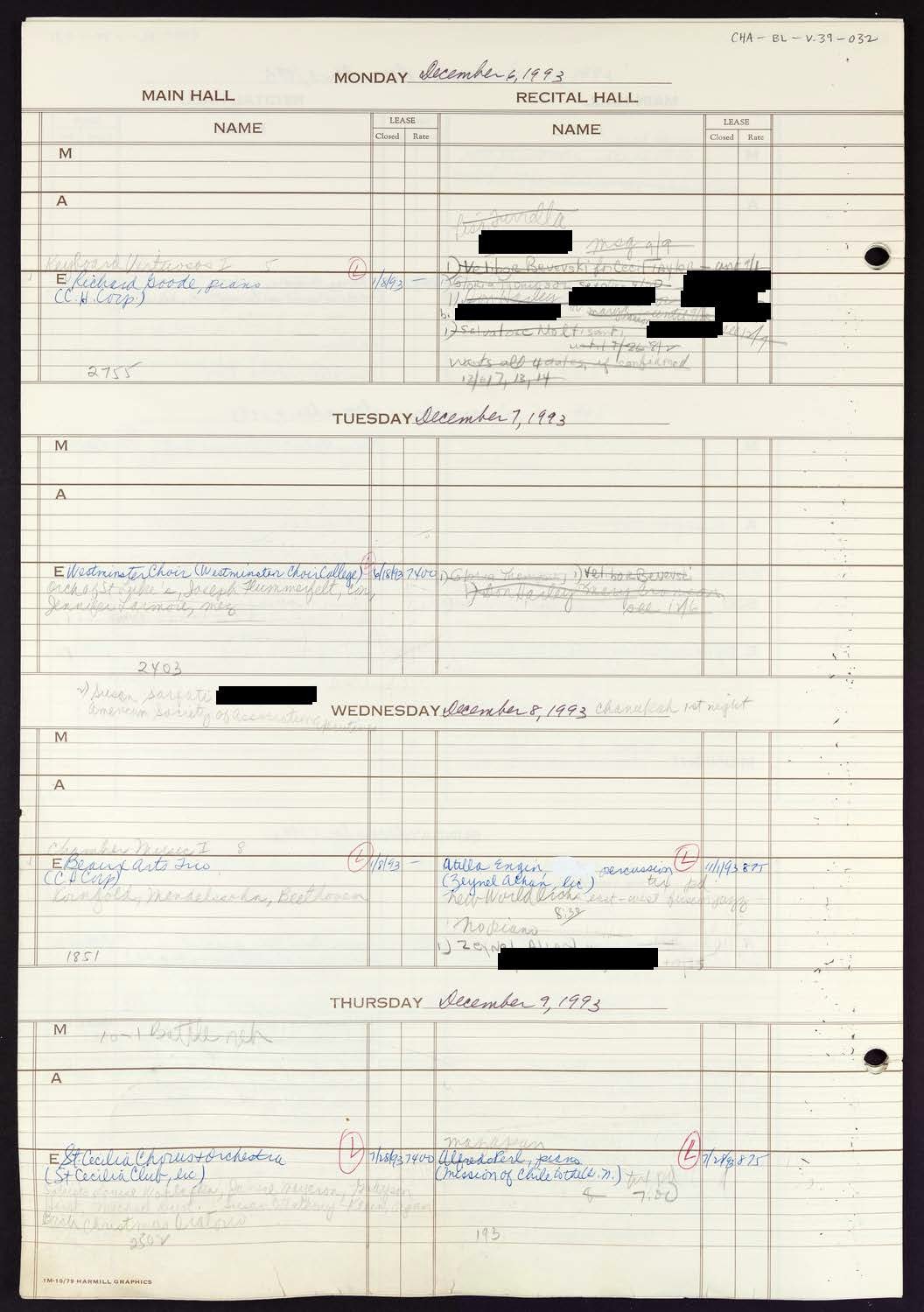 Carnegie Hall Booking Ledger, volume 39, page 32