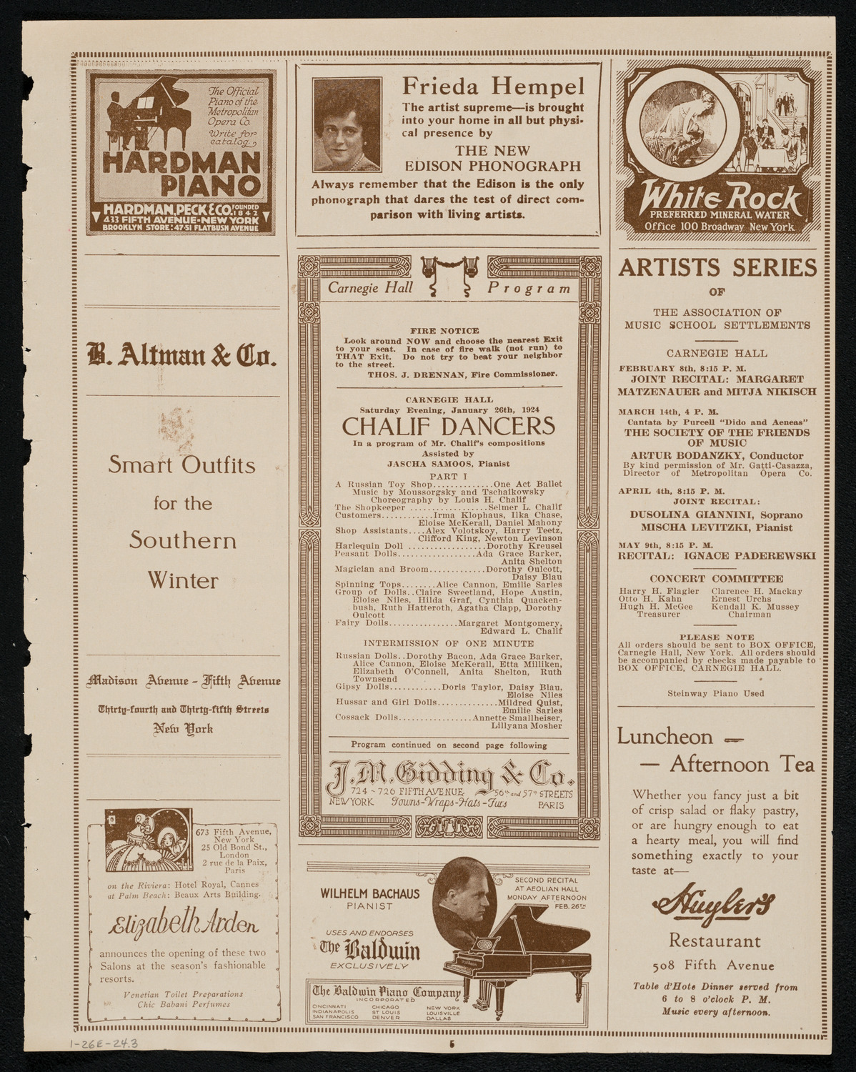 Chalif Dancers, January 26, 1924, program page 5