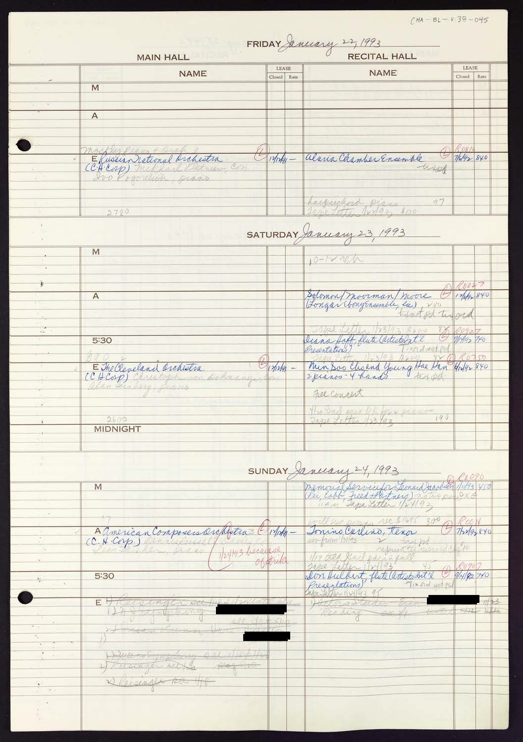 Carnegie Hall Booking Ledger, volume 38, page 45