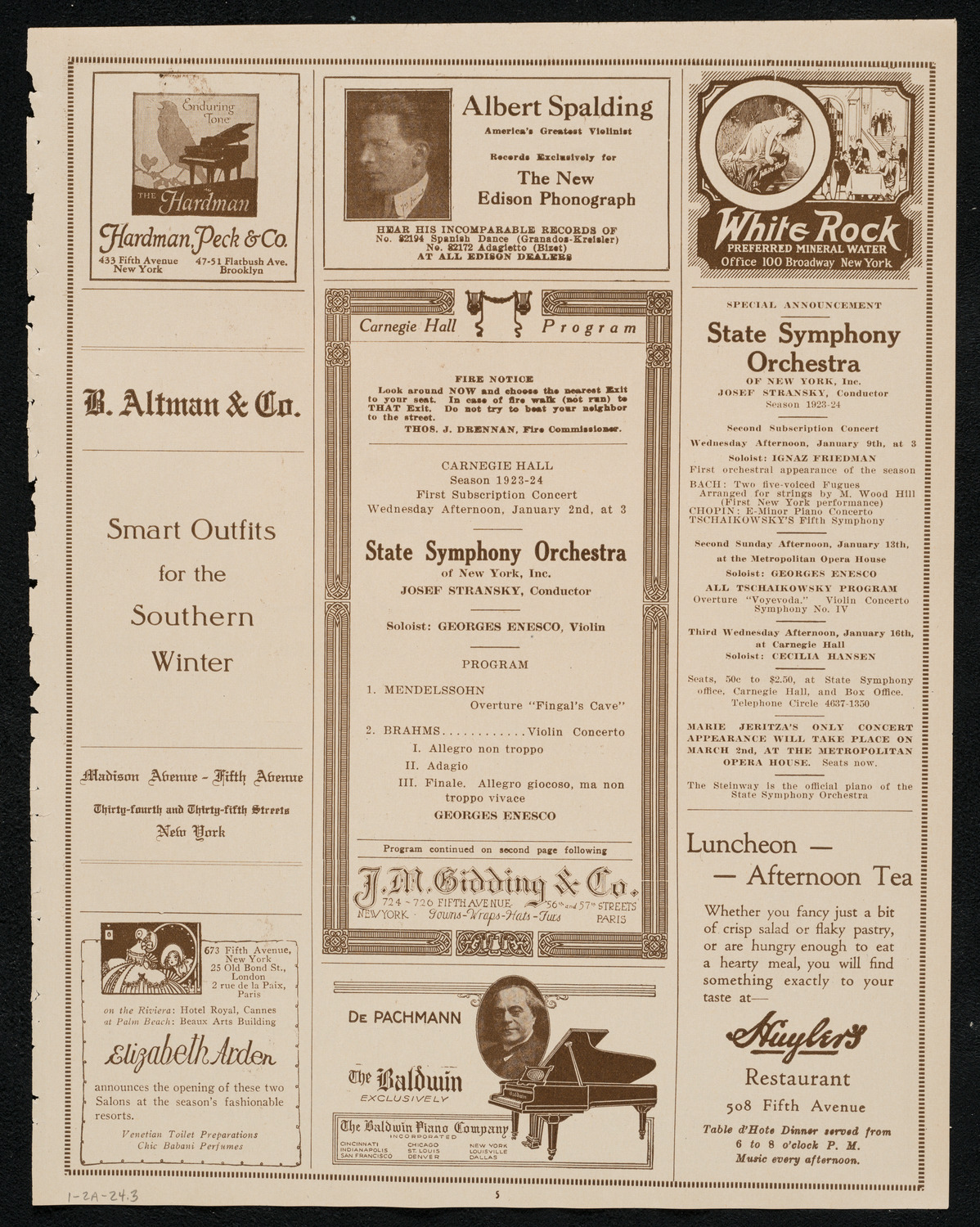 State Symphony Orchestra of New York, January 2, 1924, program page 5