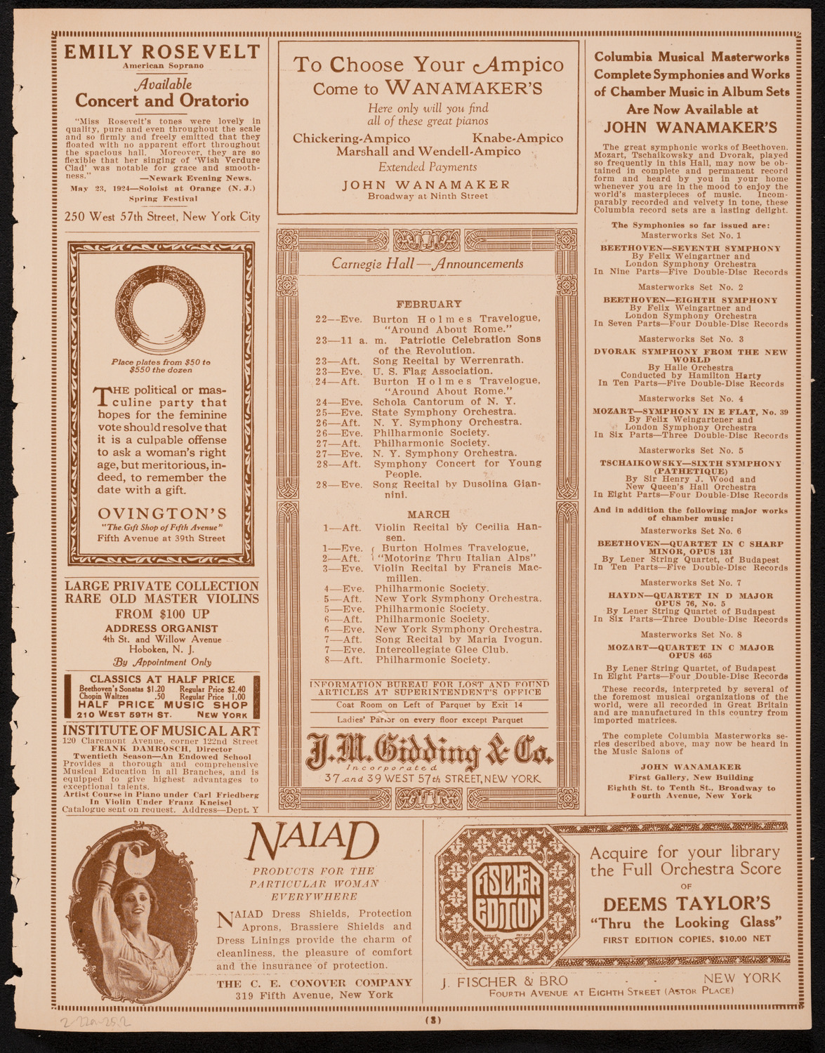 New York Philharmonic, February 22, 1925, program page 3