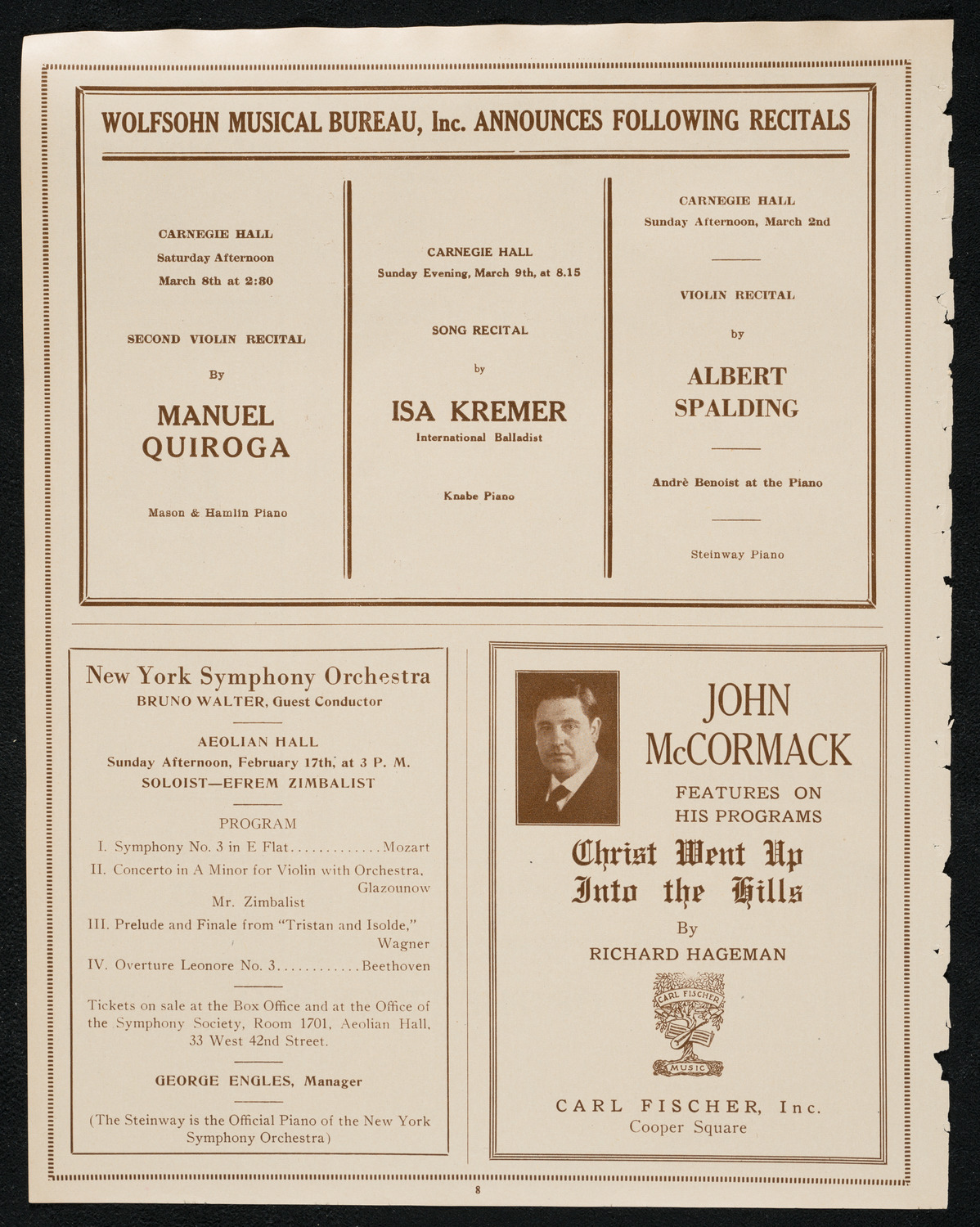 New York Symphony Orchestra, February 15, 1924, program page 8
