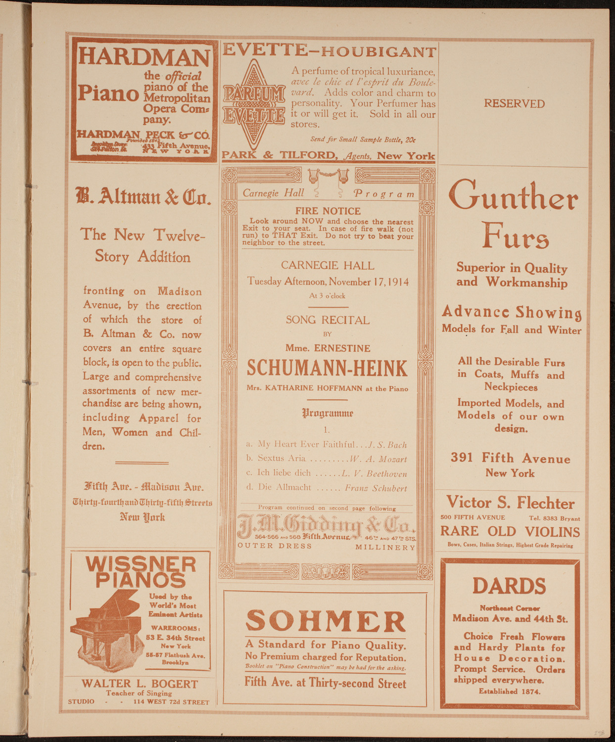 Ernestine Schumann-Heink, Mezzo-Soprano, November 17, 1914, program page 5