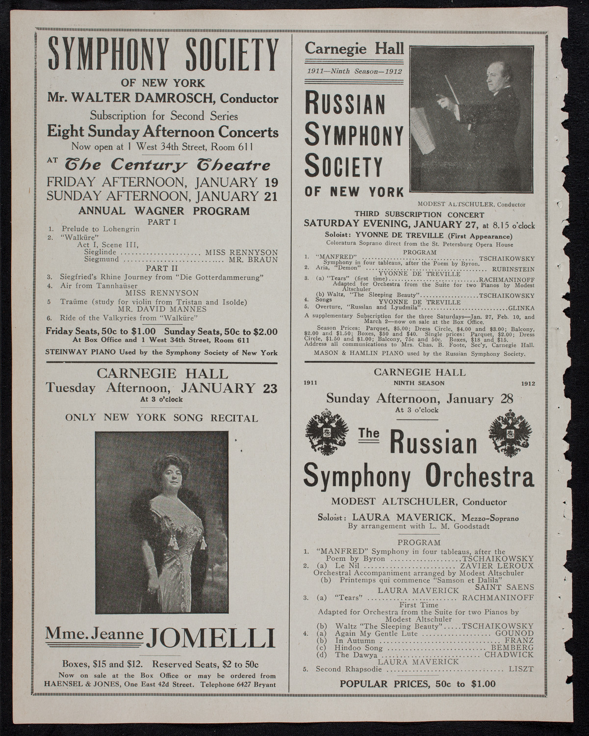 New York Philharmonic, January 19, 1912, program page 10