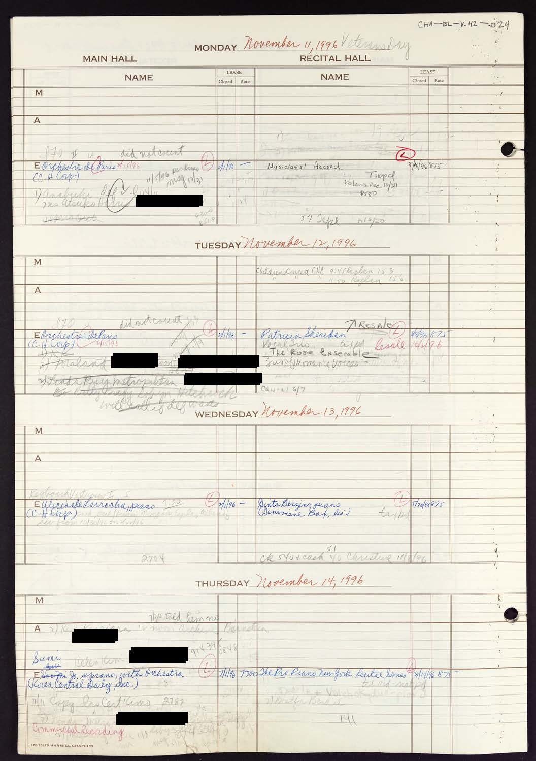 Carnegie Hall Booking Ledger, volume 42, page 24