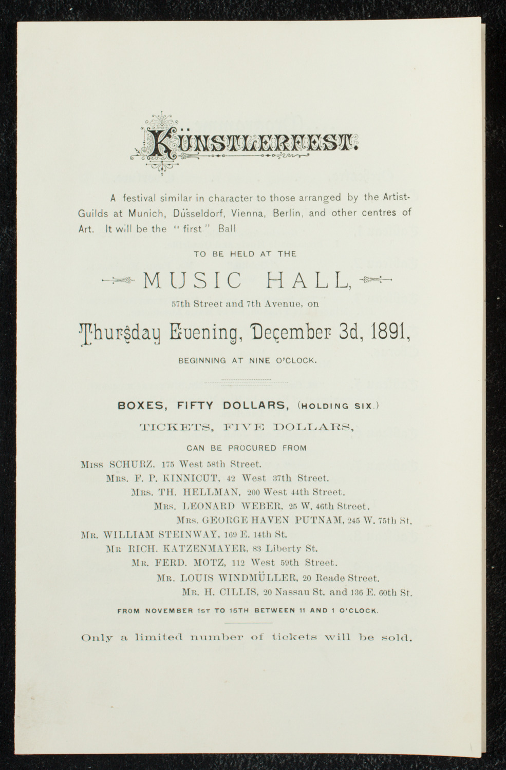 Künstlerfest, December 3, 1891, program page 45