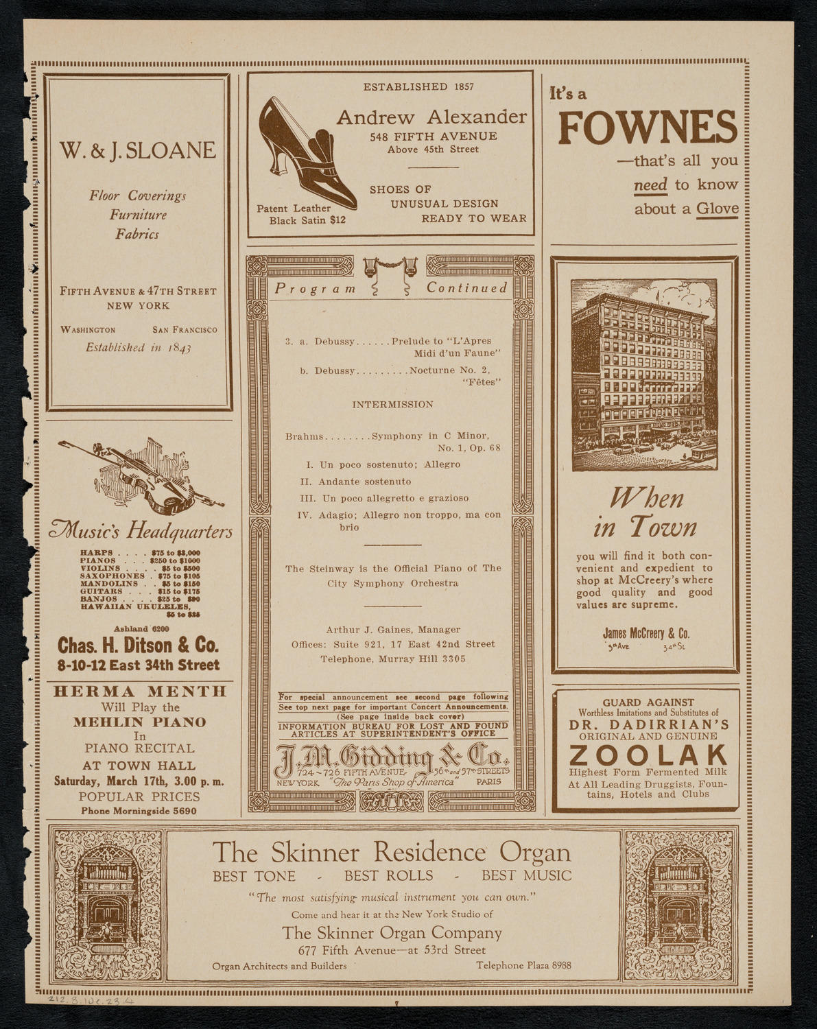 City Symphony Orchestra, March 10, 1923, program page 7