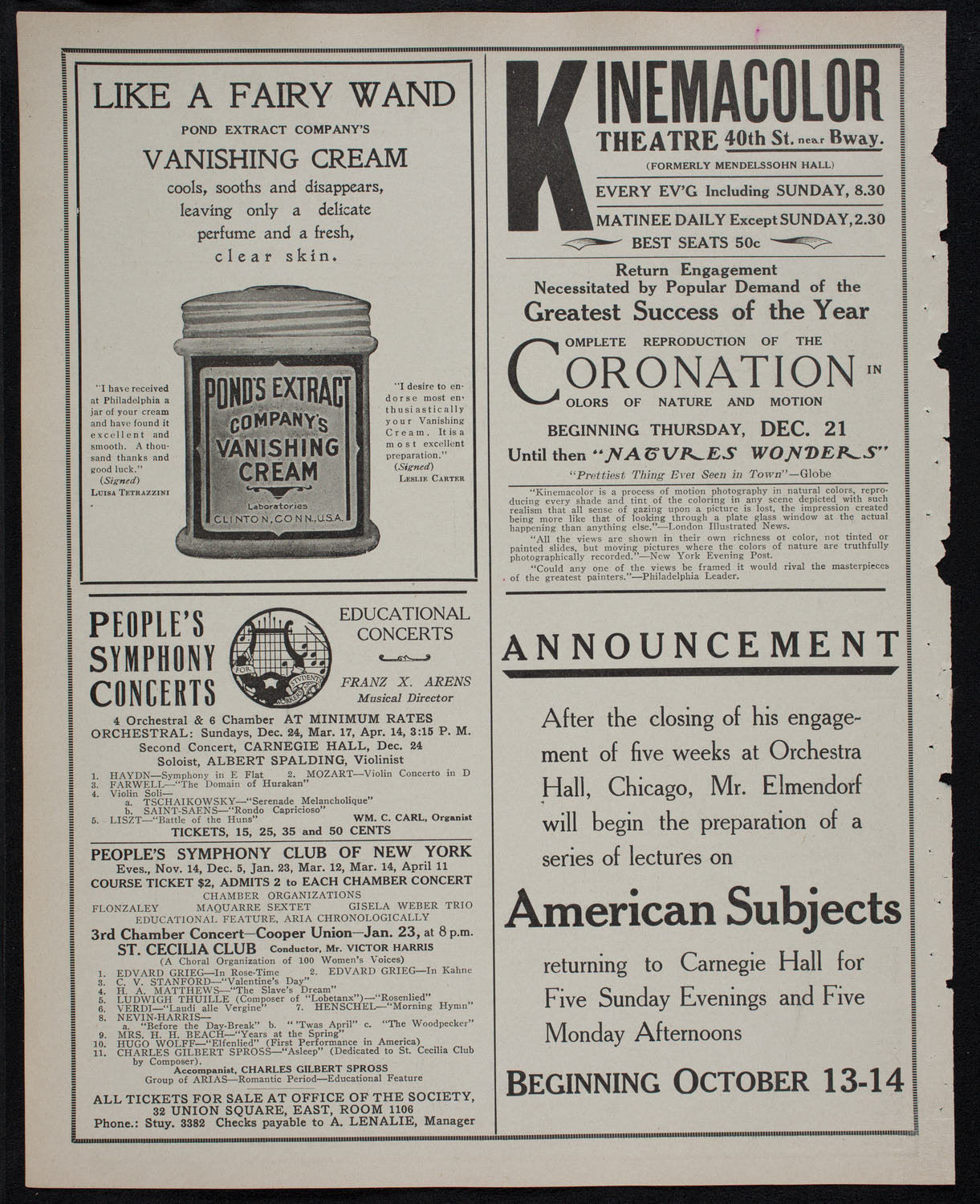 New York Philharmonic, December 17, 1911, program page 8