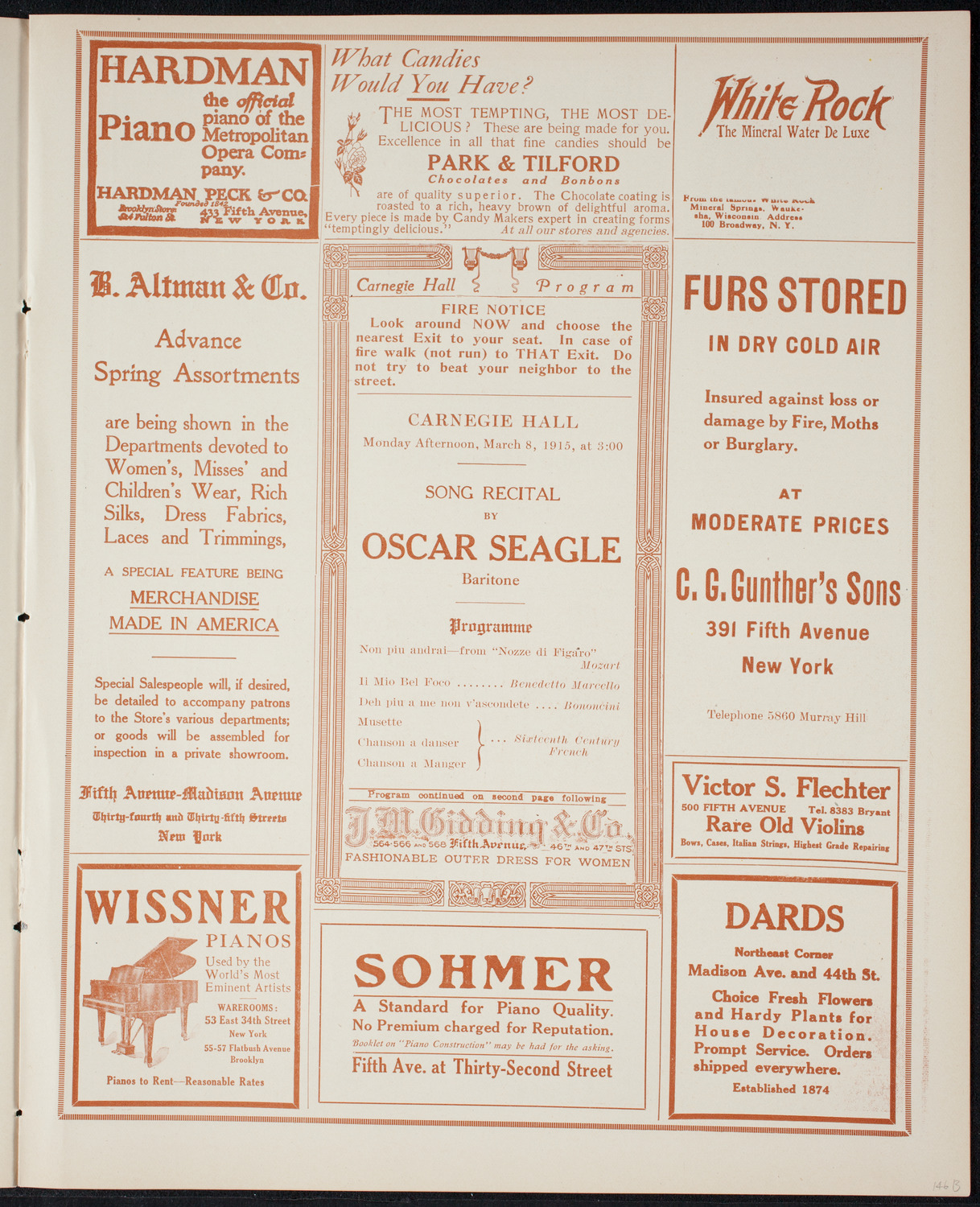 Oscar Seagle, Tenor, March 8, 1915, program page 5