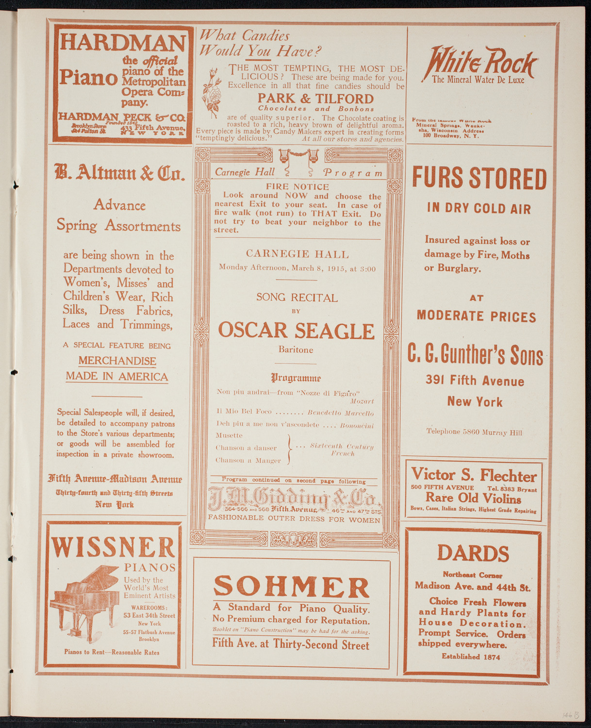 Oscar Seagle, Tenor, March 8, 1915, program page 5