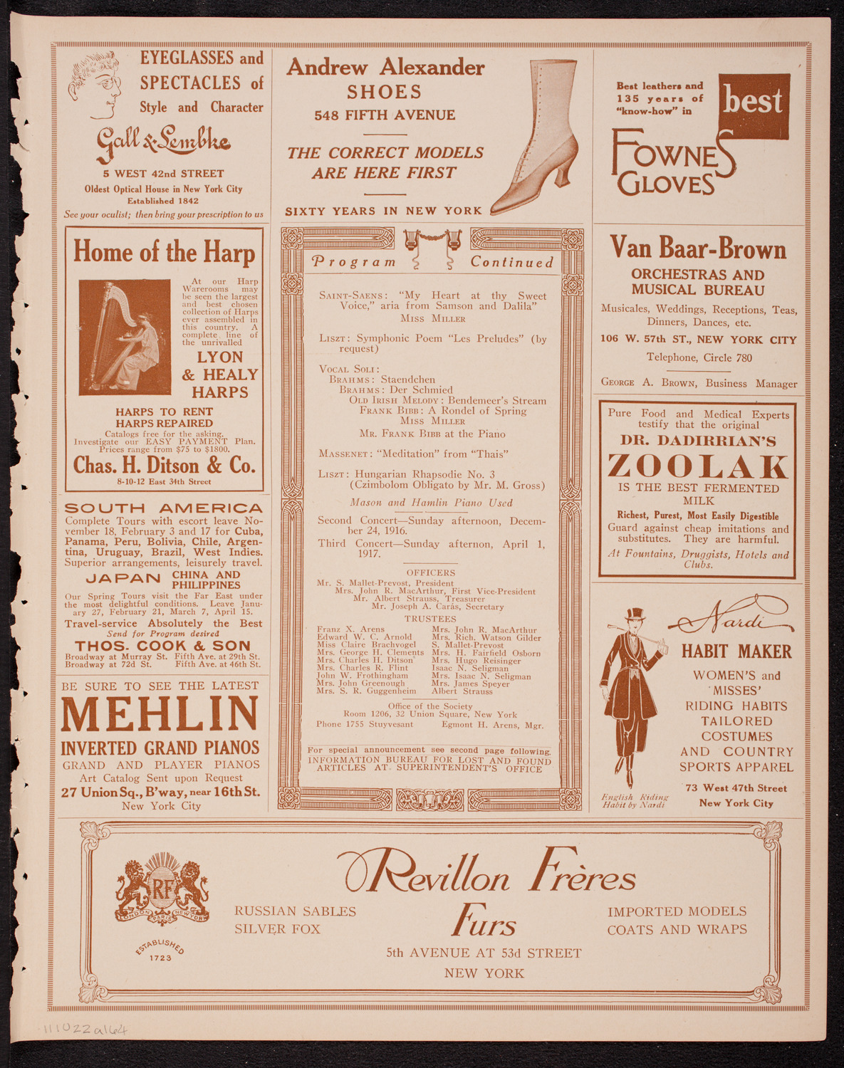 People's Symphony Concert, October 22, 1916, program page 7