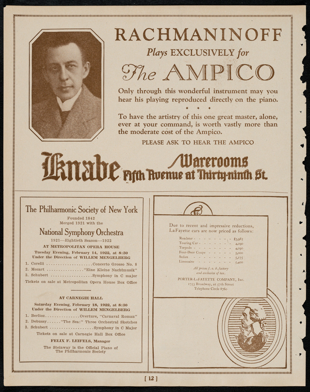 Sergei Rachmaninoff, Piano, February 14, 1922, program page 12
