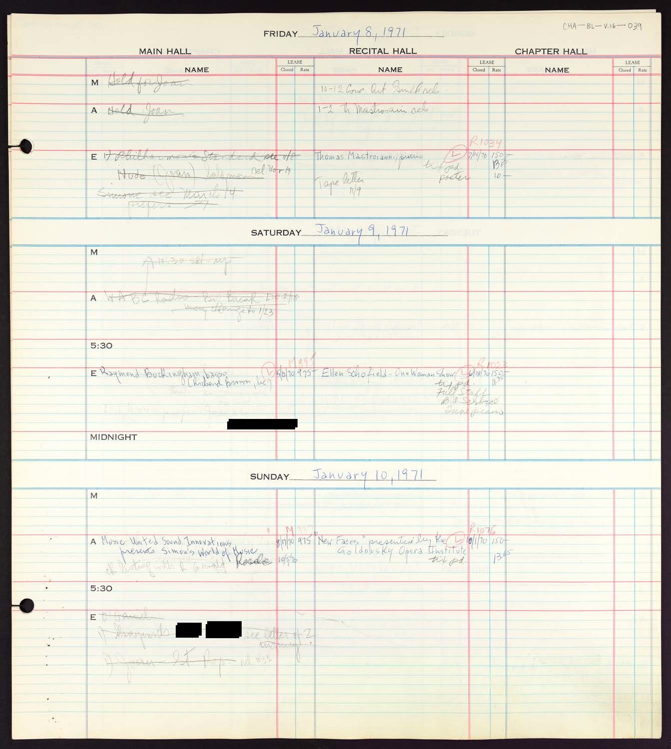 Carnegie Hall Booking Ledger, volume 16, page 39