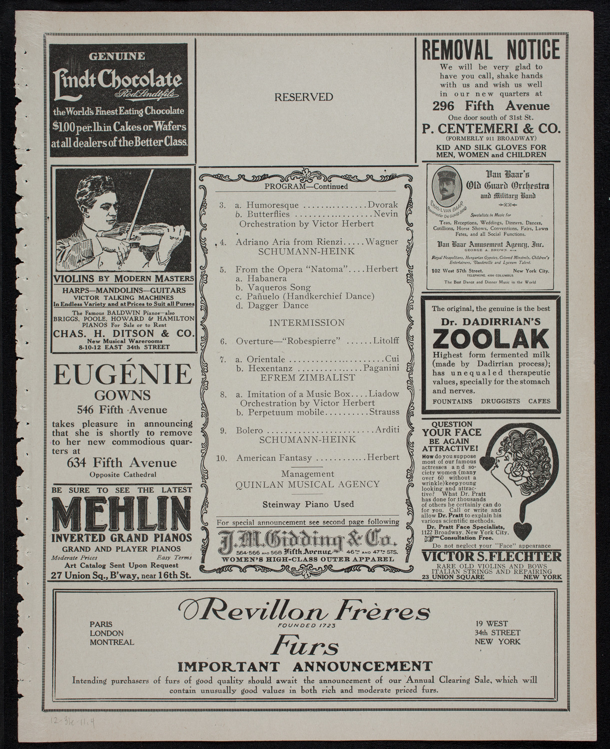 New Year's Concert, December 31, 1911, program page 7