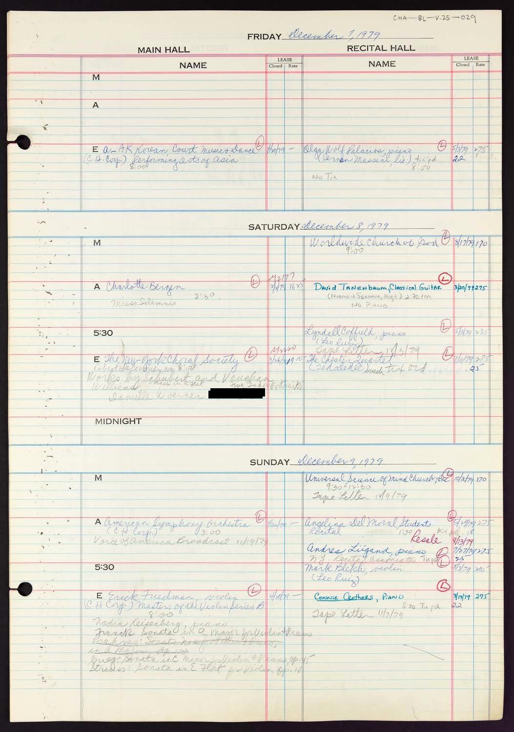 Carnegie Hall Booking Ledger, volume 25, page 29