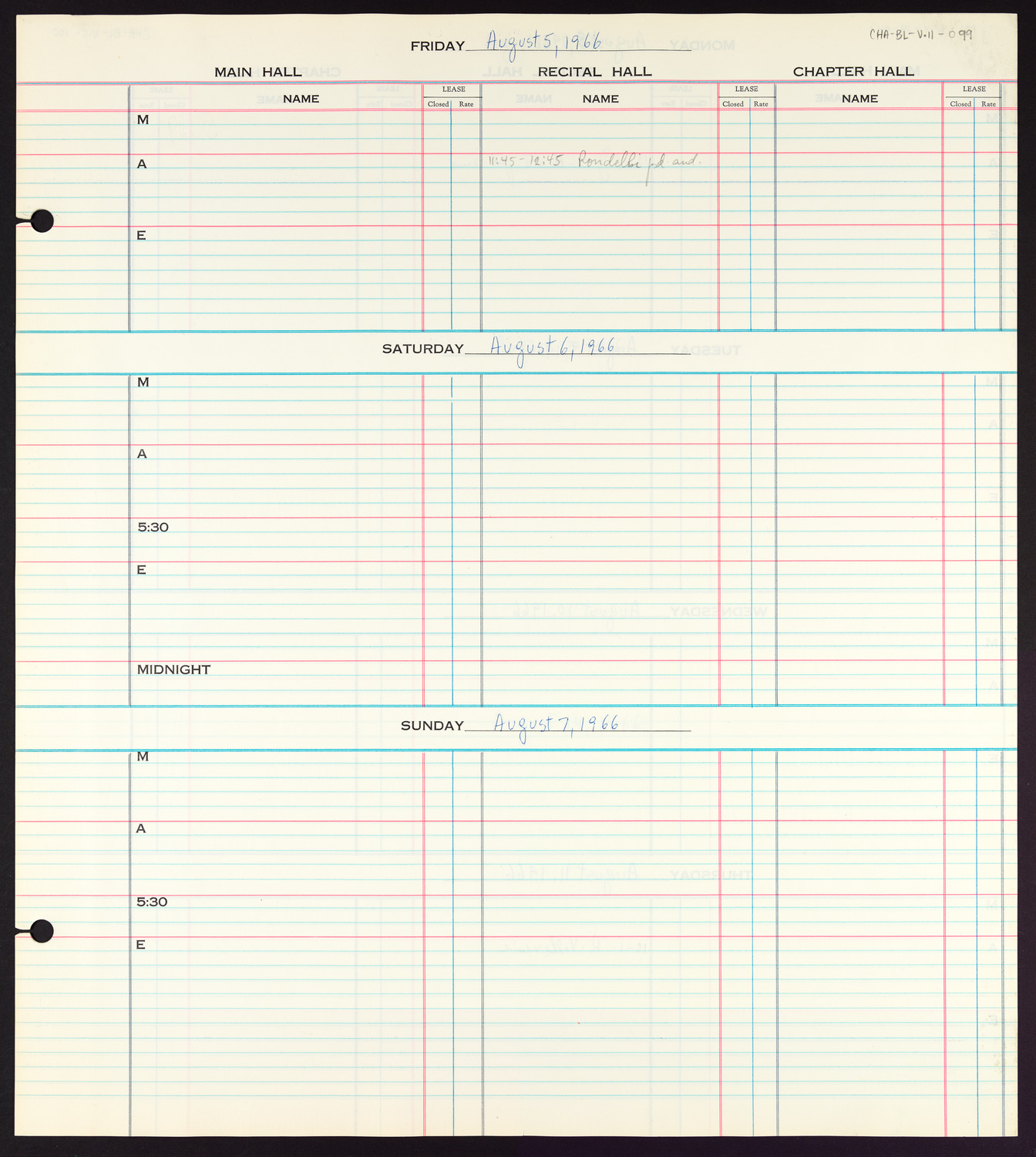 Carnegie Hall Booking Ledger, volume 11, page 99