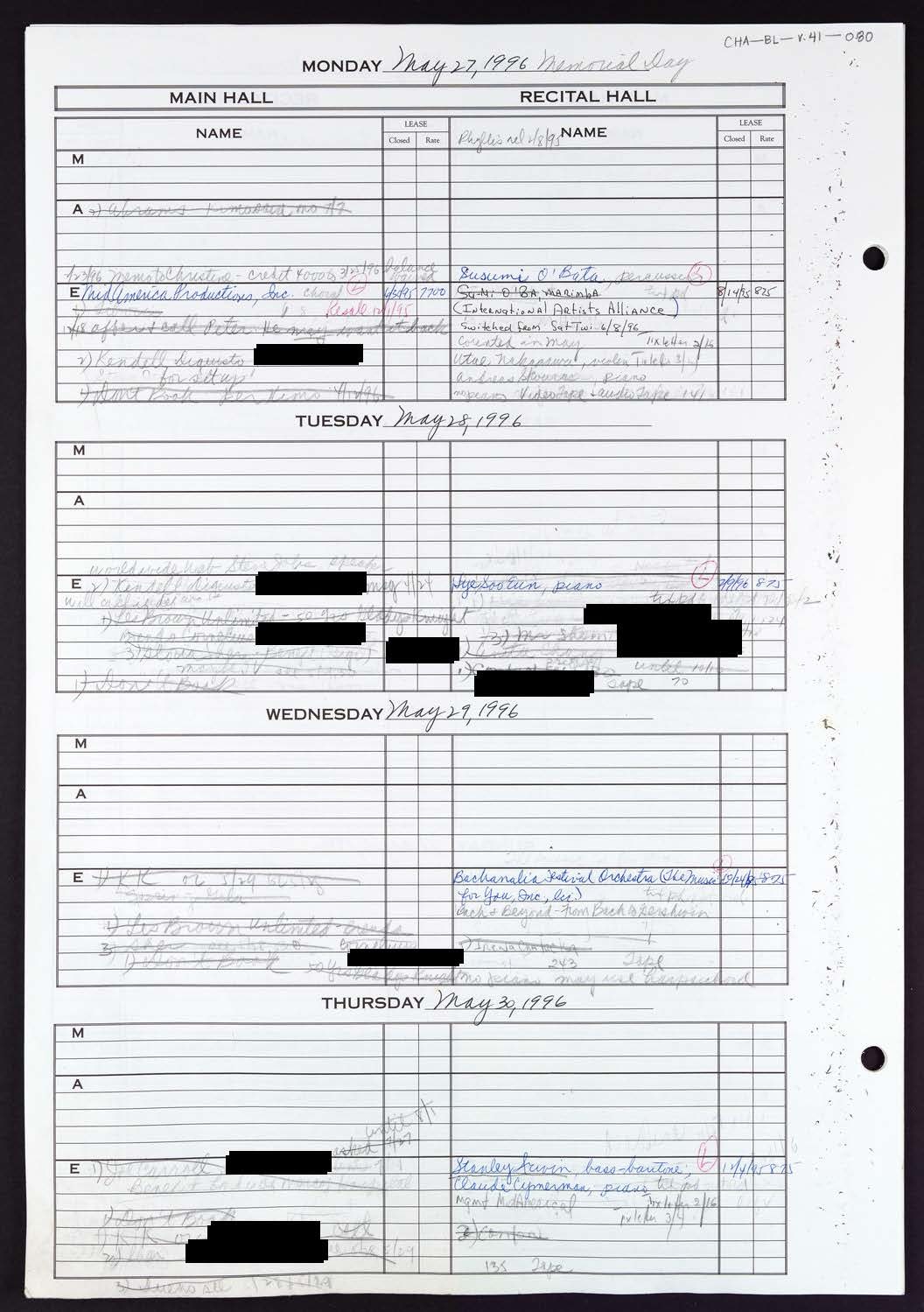 Carnegie Hall Booking Ledger, volume 41, page 80