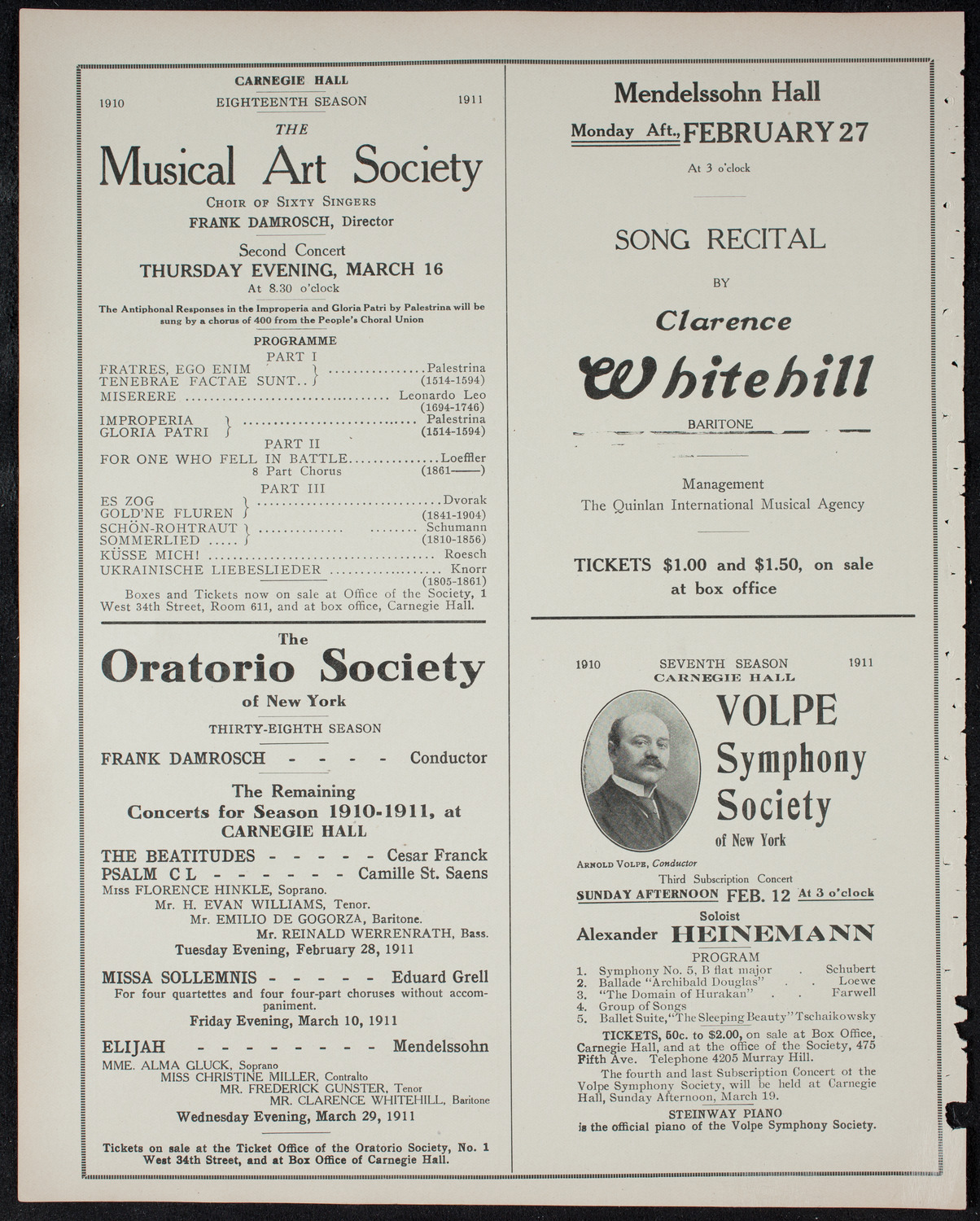 New York Philharmonic, February 10, 1911, program page 10
