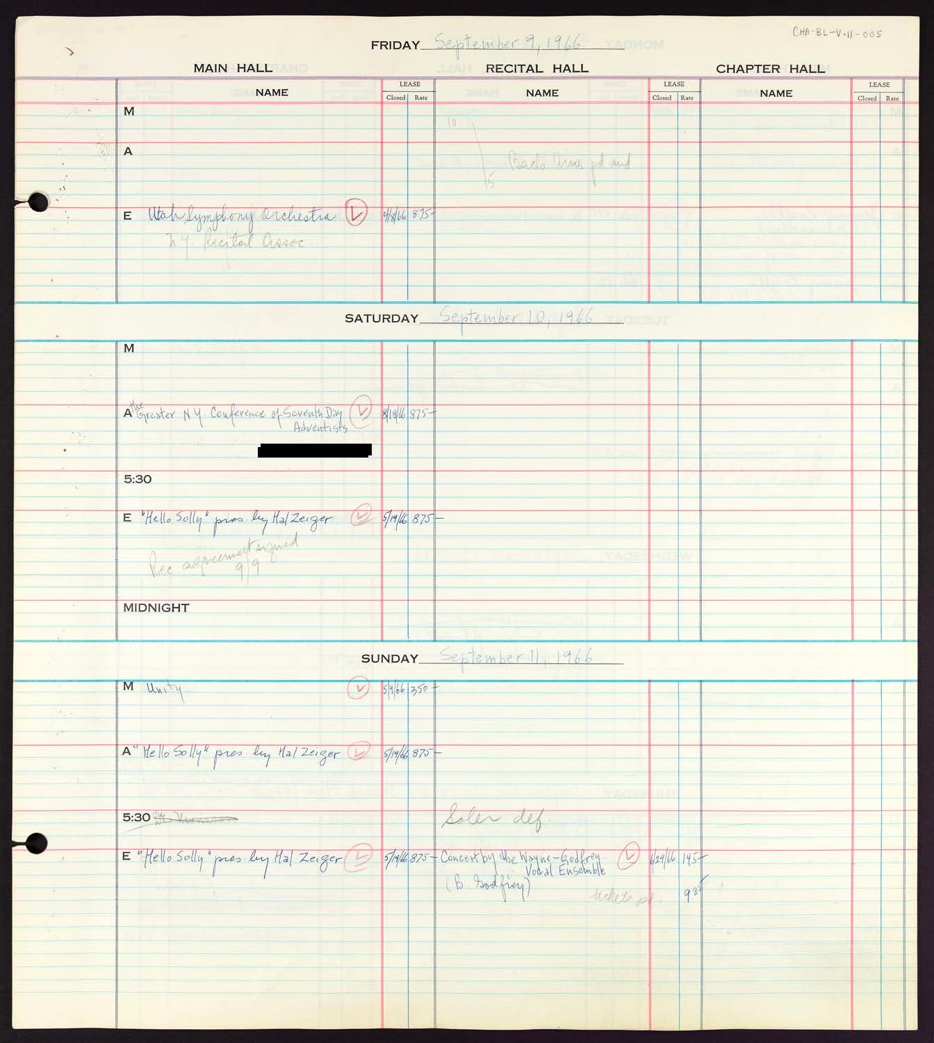 Carnegie Hall Booking Ledger, volume 12, page 5