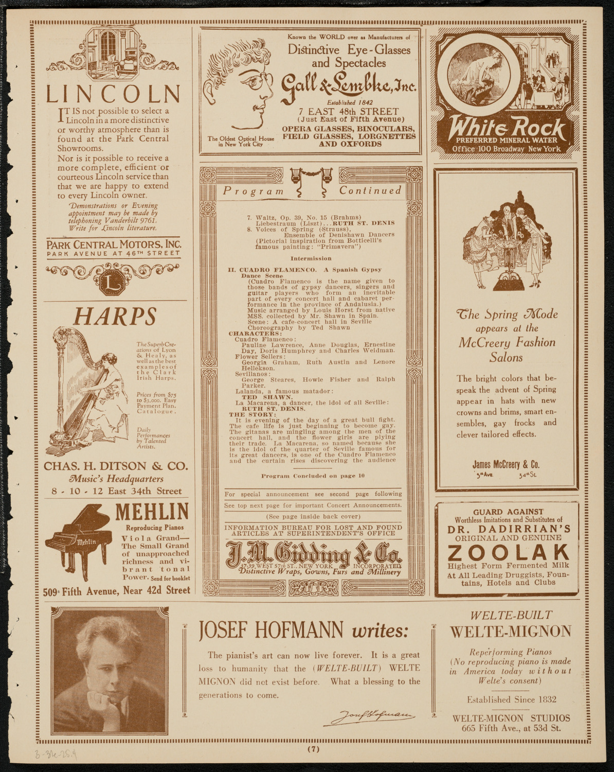 Ruth St. Denis with Ted Shawn and the Denishawn Dancers, March 31, 1925, program page 7