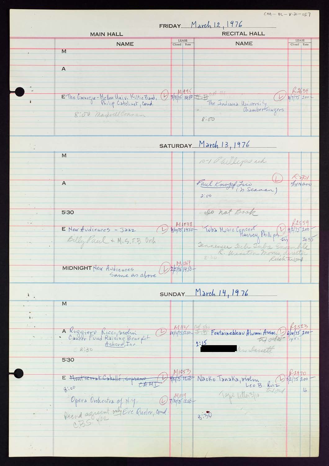 Carnegie Hall Booking Ledger, volume 21, page 57