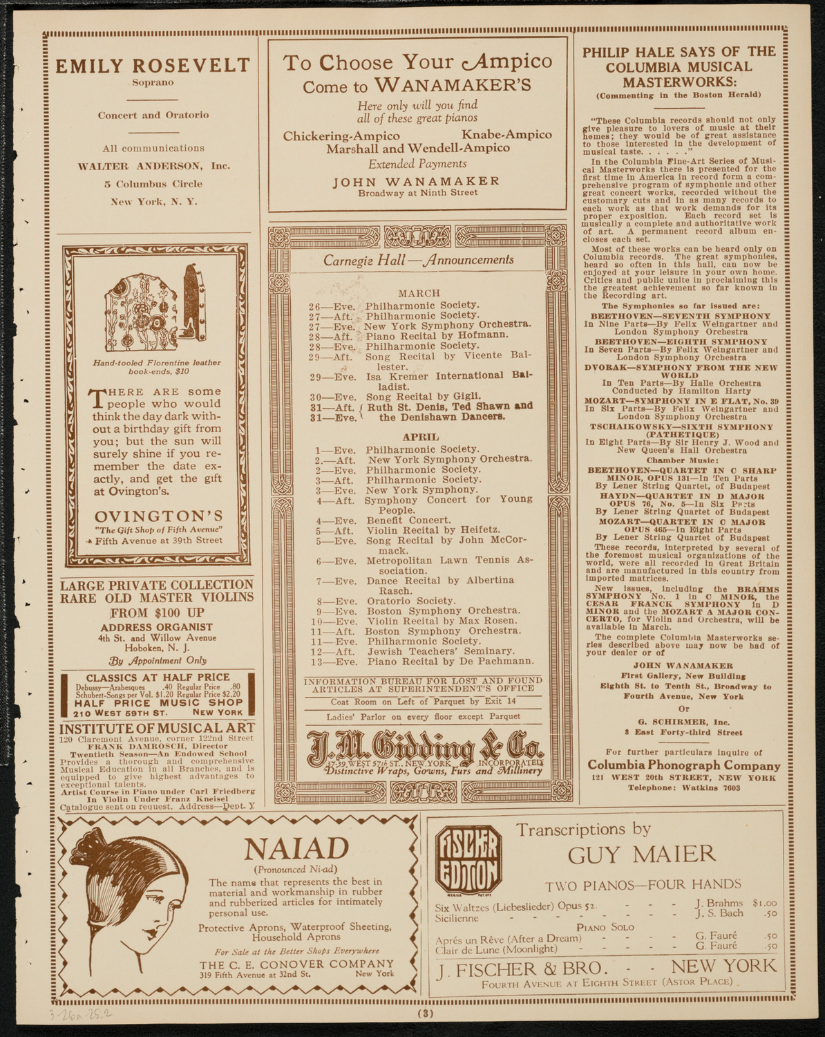 New York Symphony Orchestra, March 26, 1925, program page 3