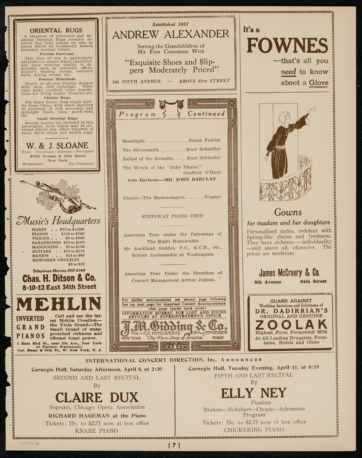 Meeting: Association Against the Prohibition Amendment, April 6, 1922, program page 7