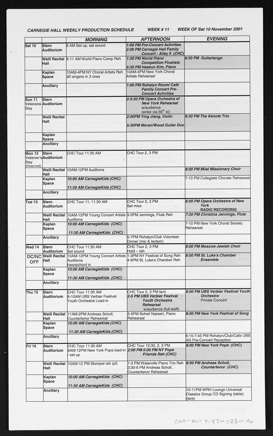 Carnegie Hall Booking Ledger, volume 47, page 23a