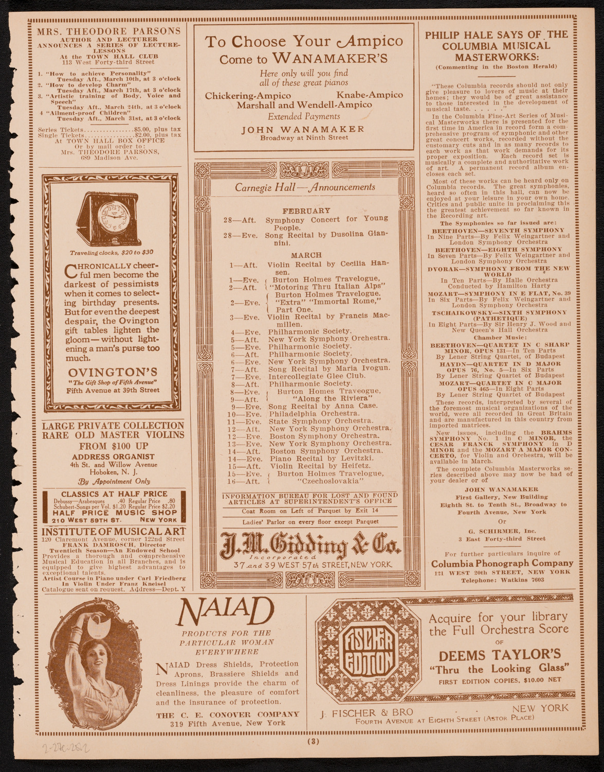 New York Symphony Orchestra, February 27, 1925, program page 3