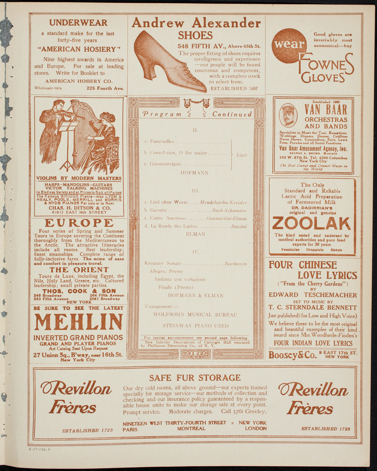 Josef Hofmann, Piano, and Mischa Elman, Violin, April 17, 1914, program page 7