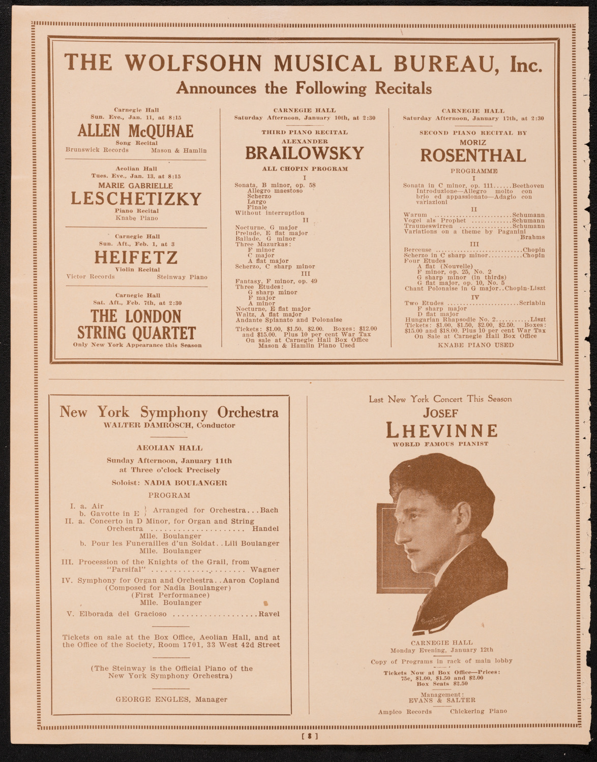 New York Philharmonic, January 9, 1925, program page 8