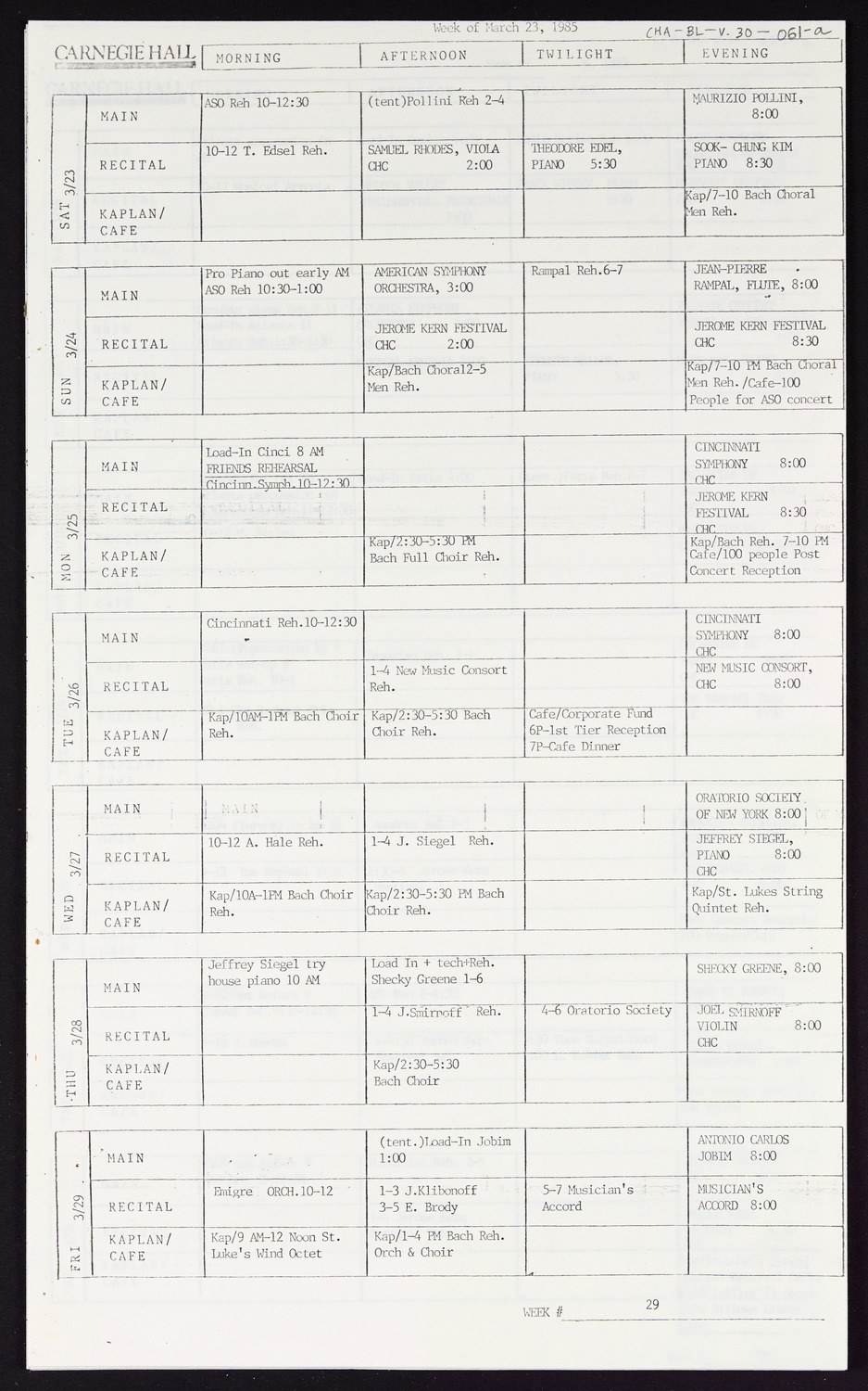 Carnegie Hall Booking Ledger, volume 30, page 61a