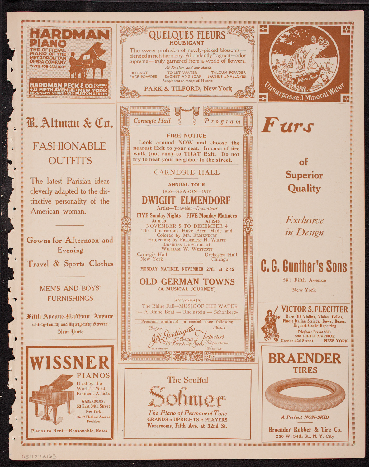 Elmendorf Lecture: Old German Towns, November 27, 1916, program page 5