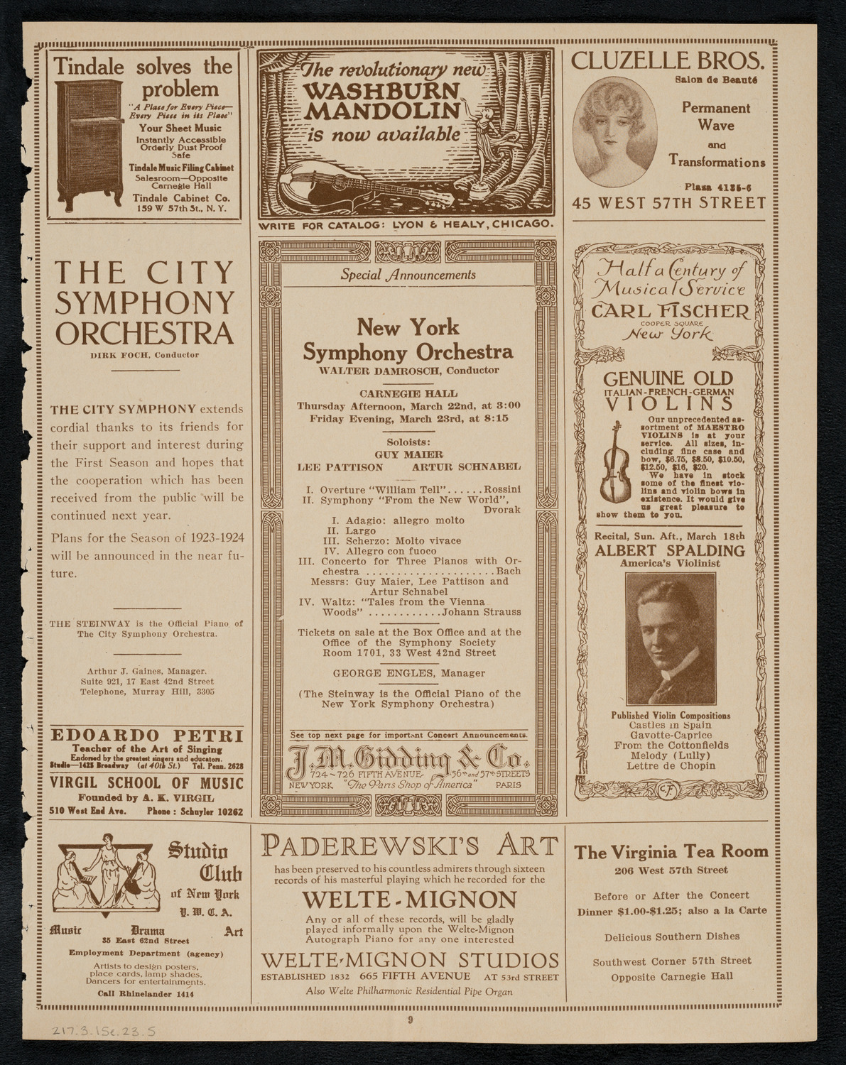 Boston Symphony Orchestra, March 15, 1923, program page 9