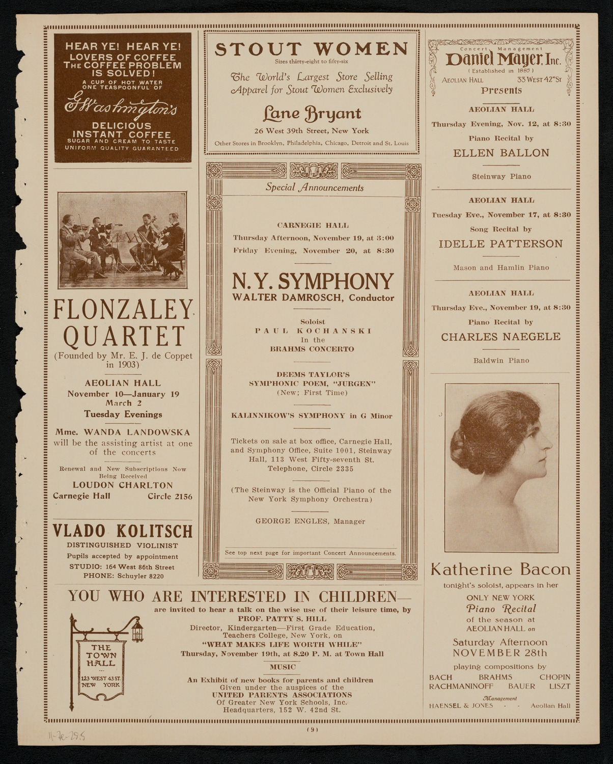 New York Philharmonic, November 7, 1925, program page 9