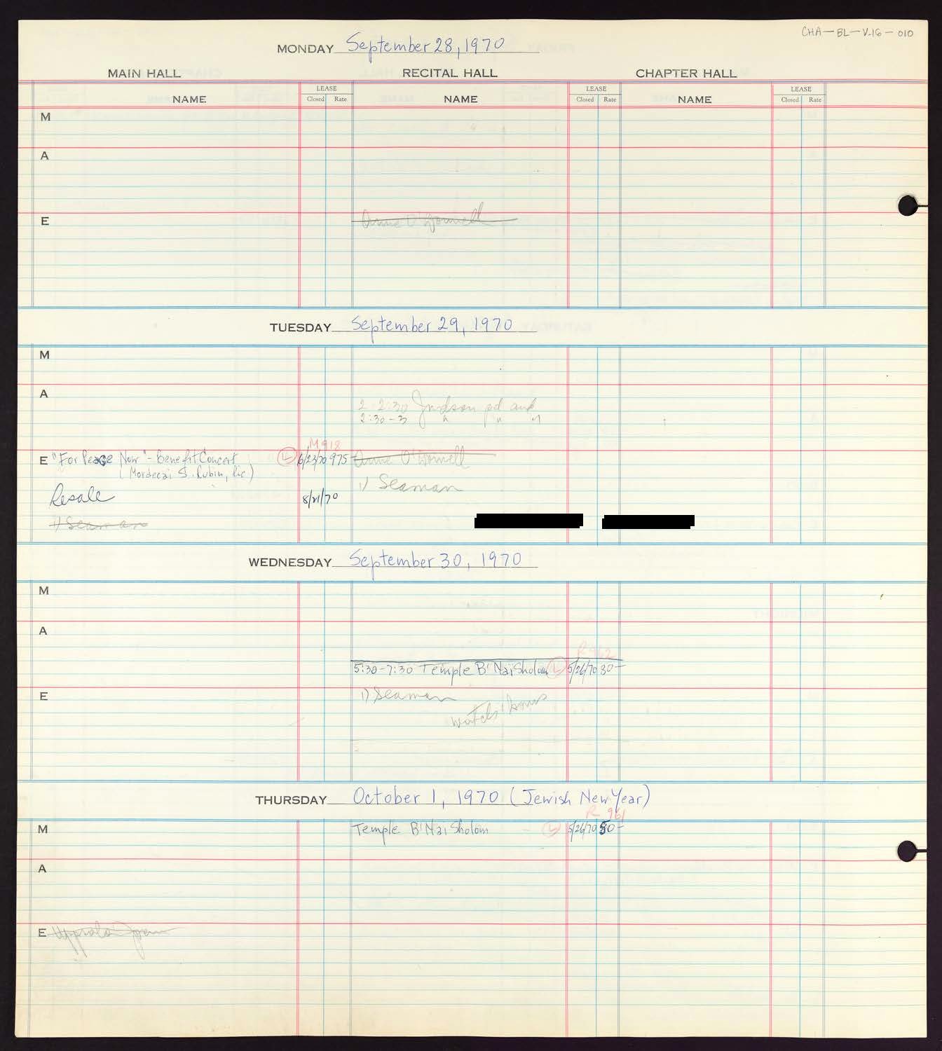 Carnegie Hall Booking Ledger, volume 16, page 10