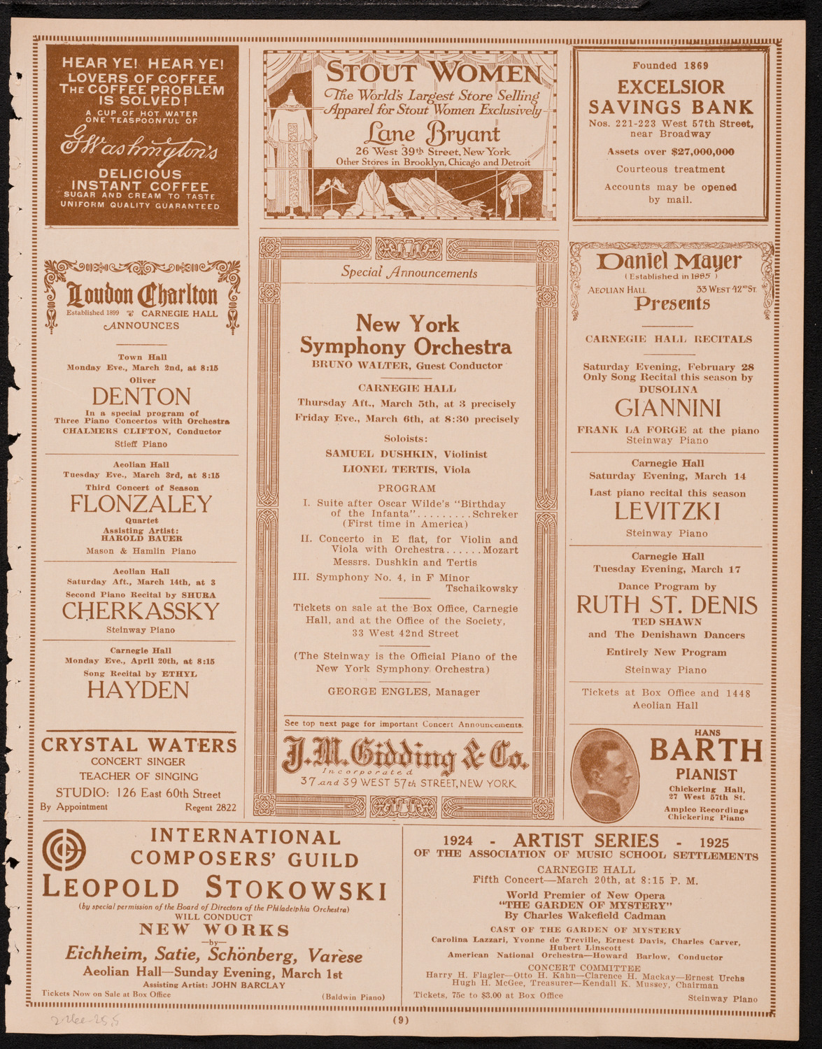 New York Philharmonic, February 26, 1925, program page 9