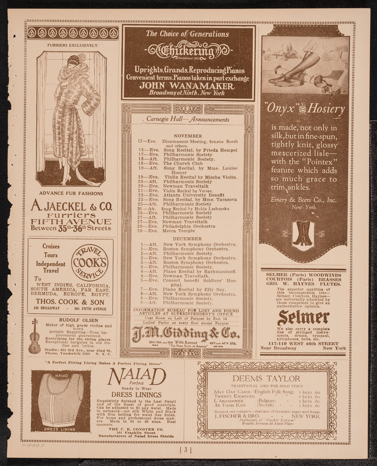 Reinald Werrenrath, Baritone, November 13, 1921, program page 3