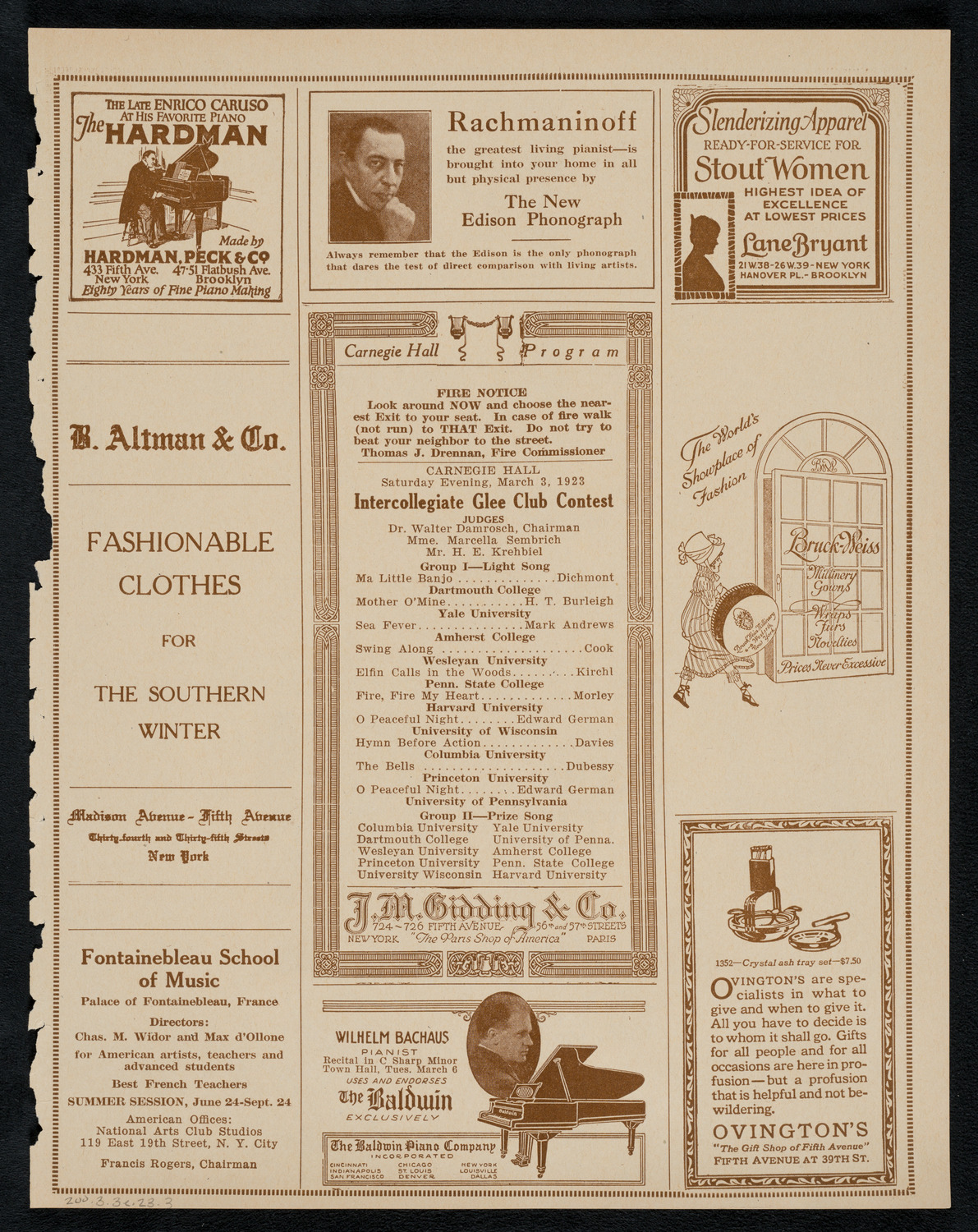 Intercollegiate Glee Club Contest, March 3, 1923, program page 5